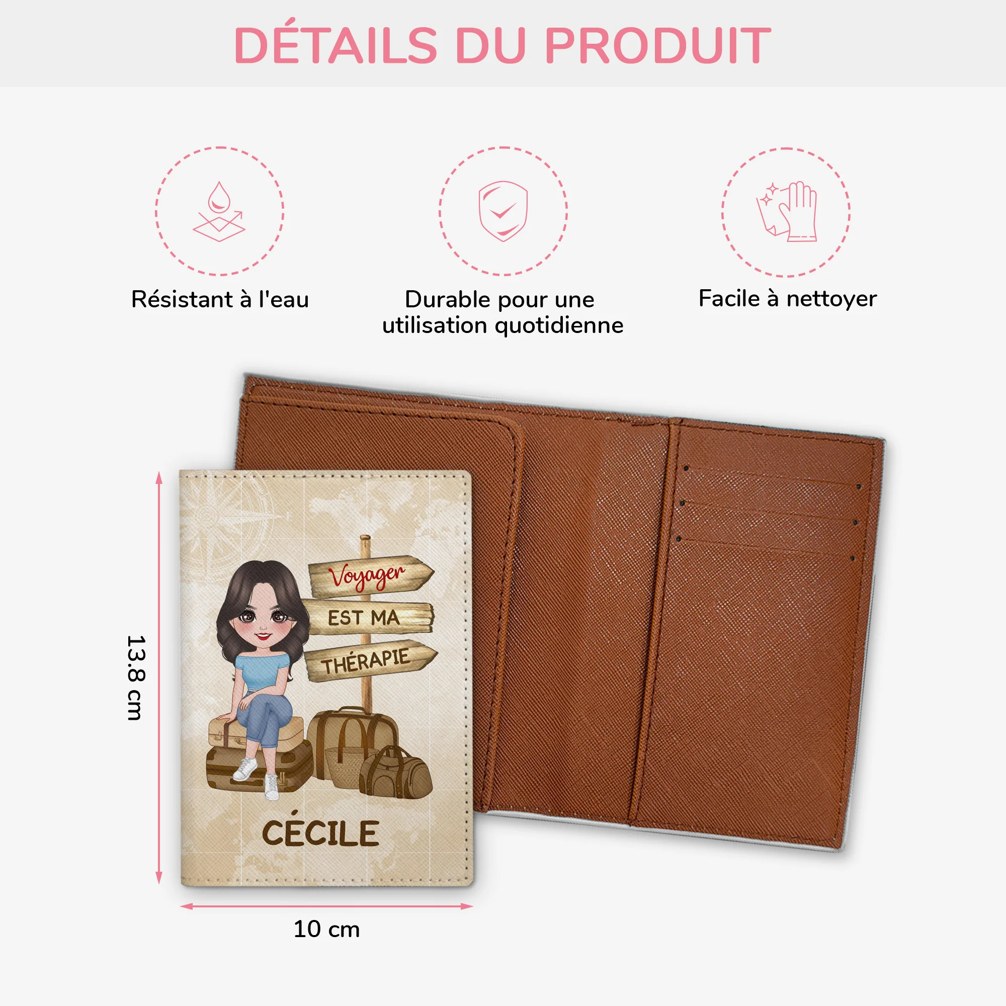 Porte Passeport Personnalisé Pour Femme - Voyager Est Ma Thérapie - Image 3