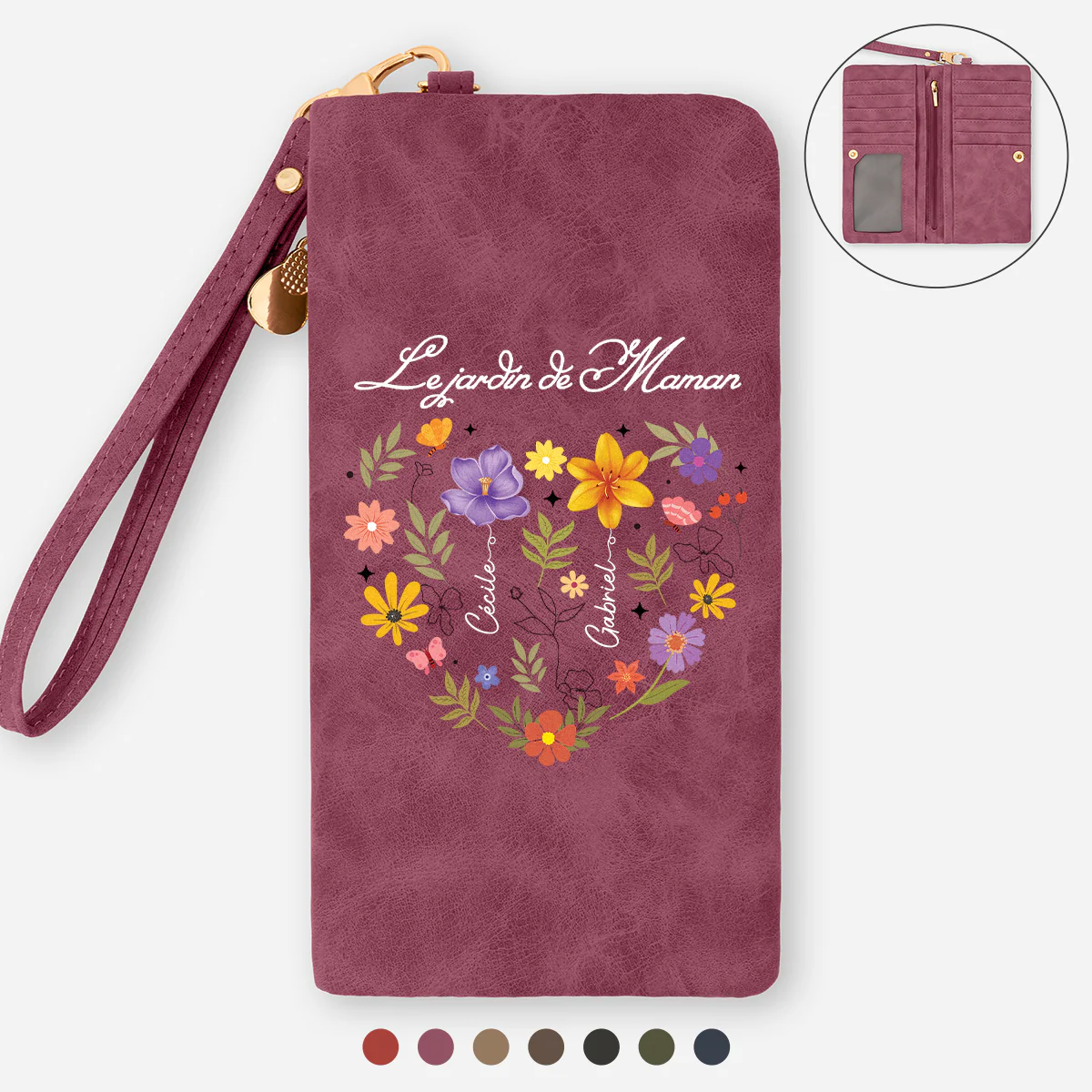 Portefeuille Cuir Personnalisable Avec Dragonne - Le Jardin De Maman Mamie Forme De Cœur