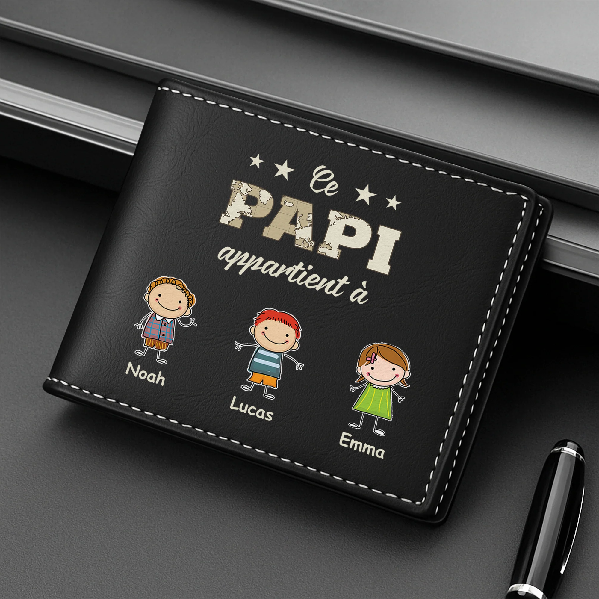 Portefeuille Cuir Personnalisé - Ce Papy Appartient À Mignonnettes - Version Carte - Image 2