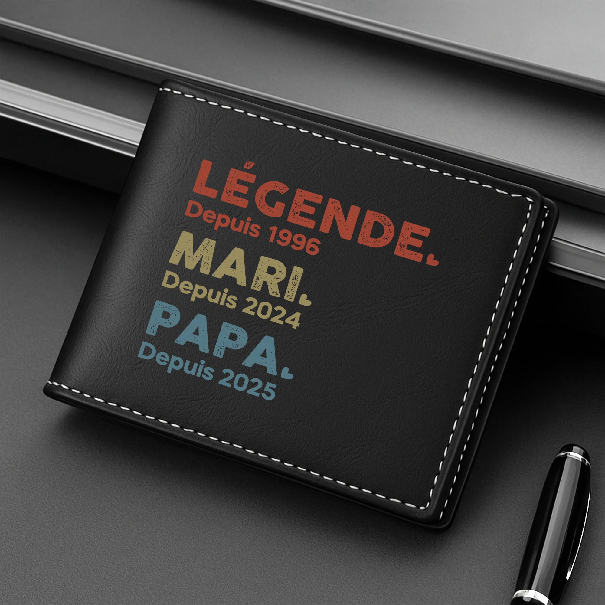 Portefeuille Cuir Personnalisé Homme - Légende Mari Papa Papy Depuis - Image 2