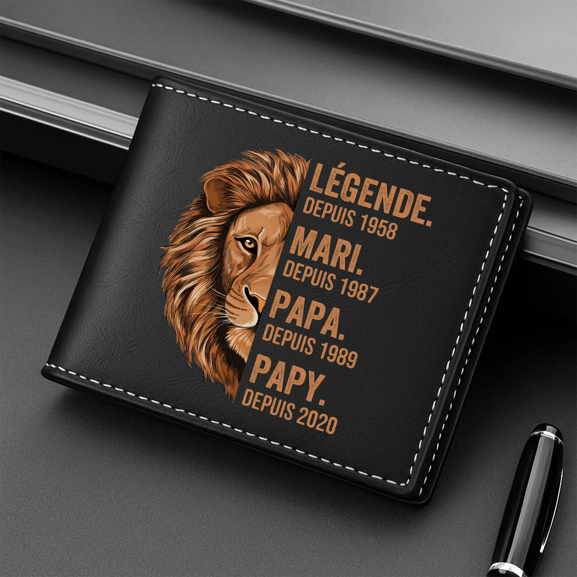 Portefeuille Cuir Personnalisé Homme - Légende Mari Papy Lion - Image 2