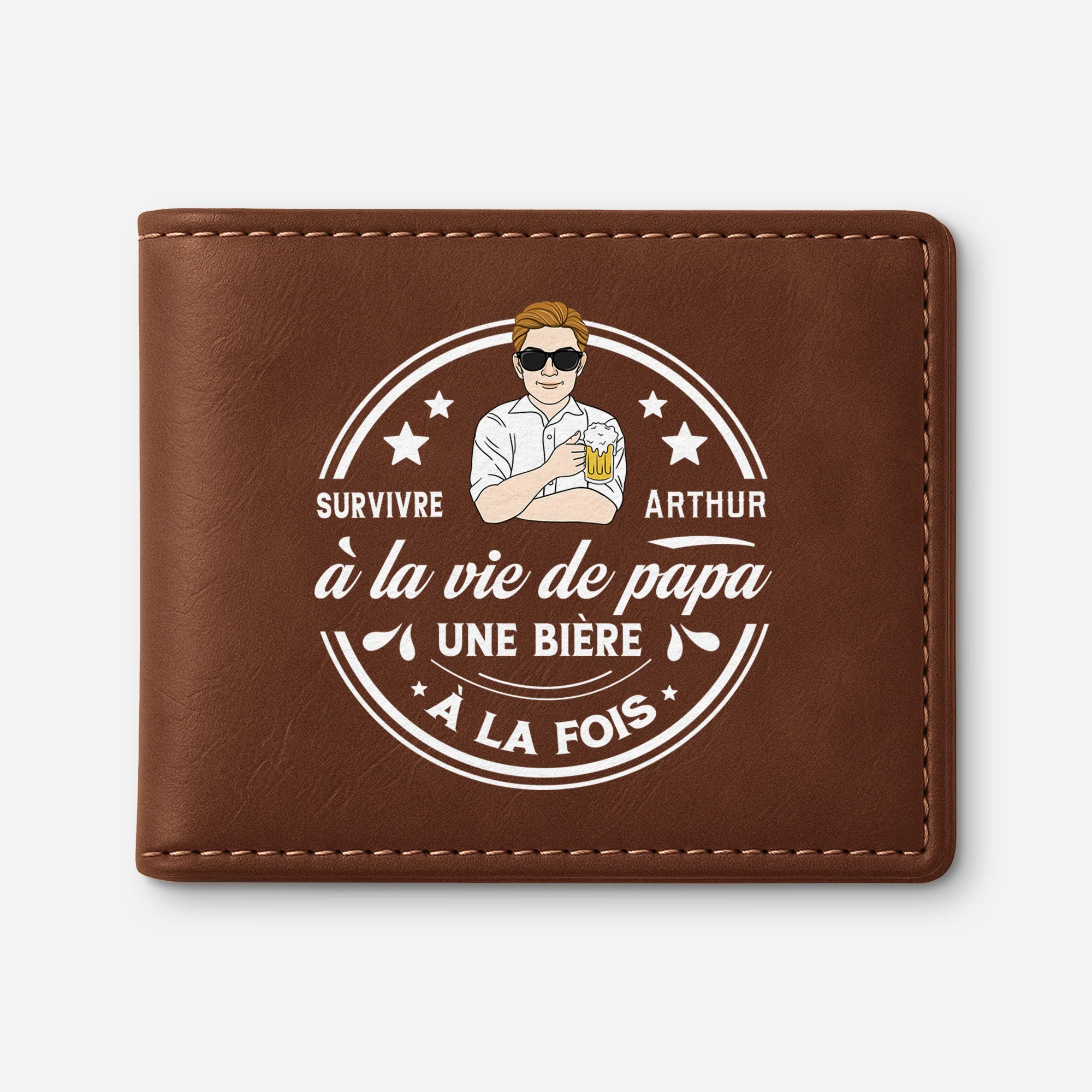 Portefeuille Cuir Personnalisé Homme - Survivre À La Vie De Papa Papy