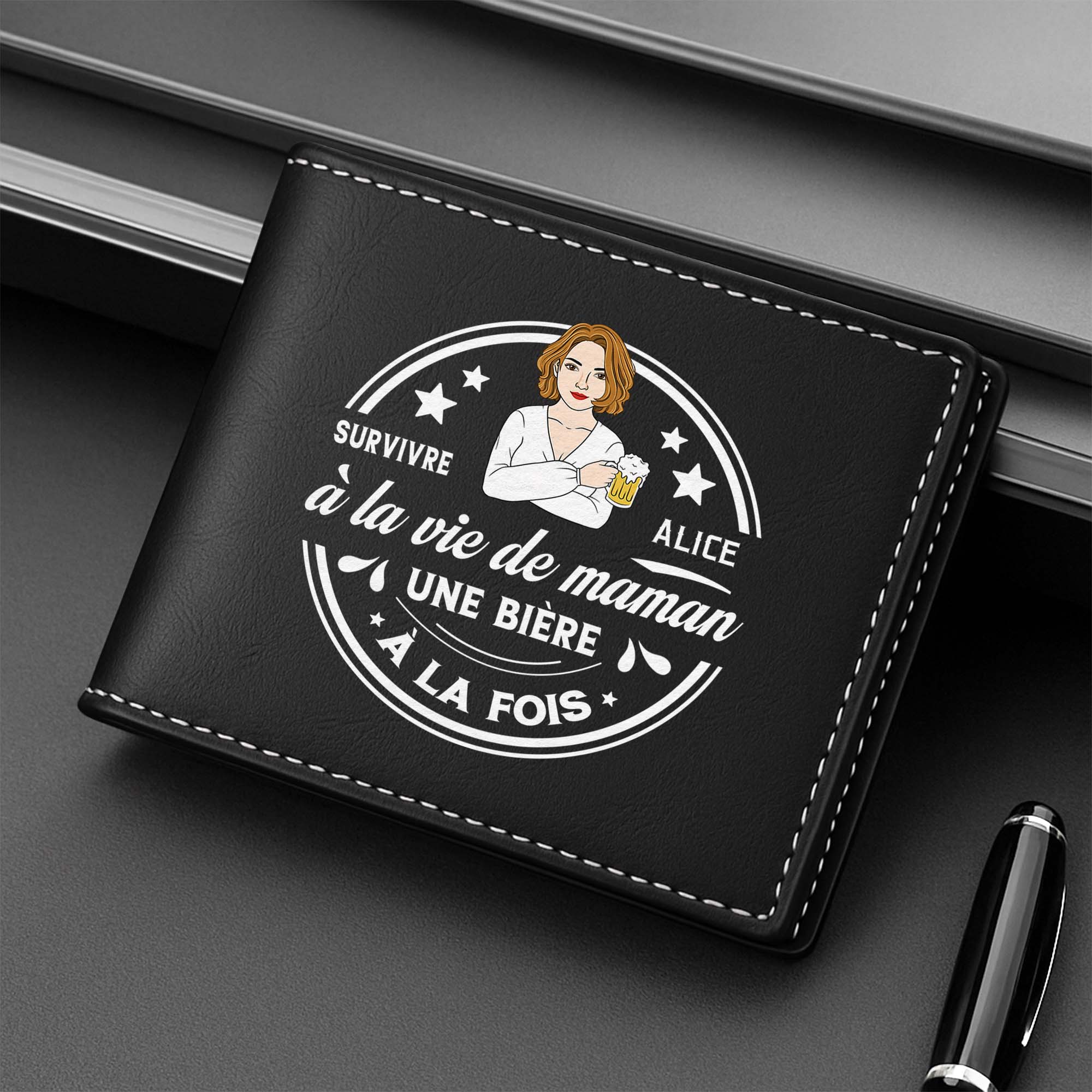 Portefeuille Cuir Personnalisé Homme - Survivre À La Vie De Papa Papy - Image 2