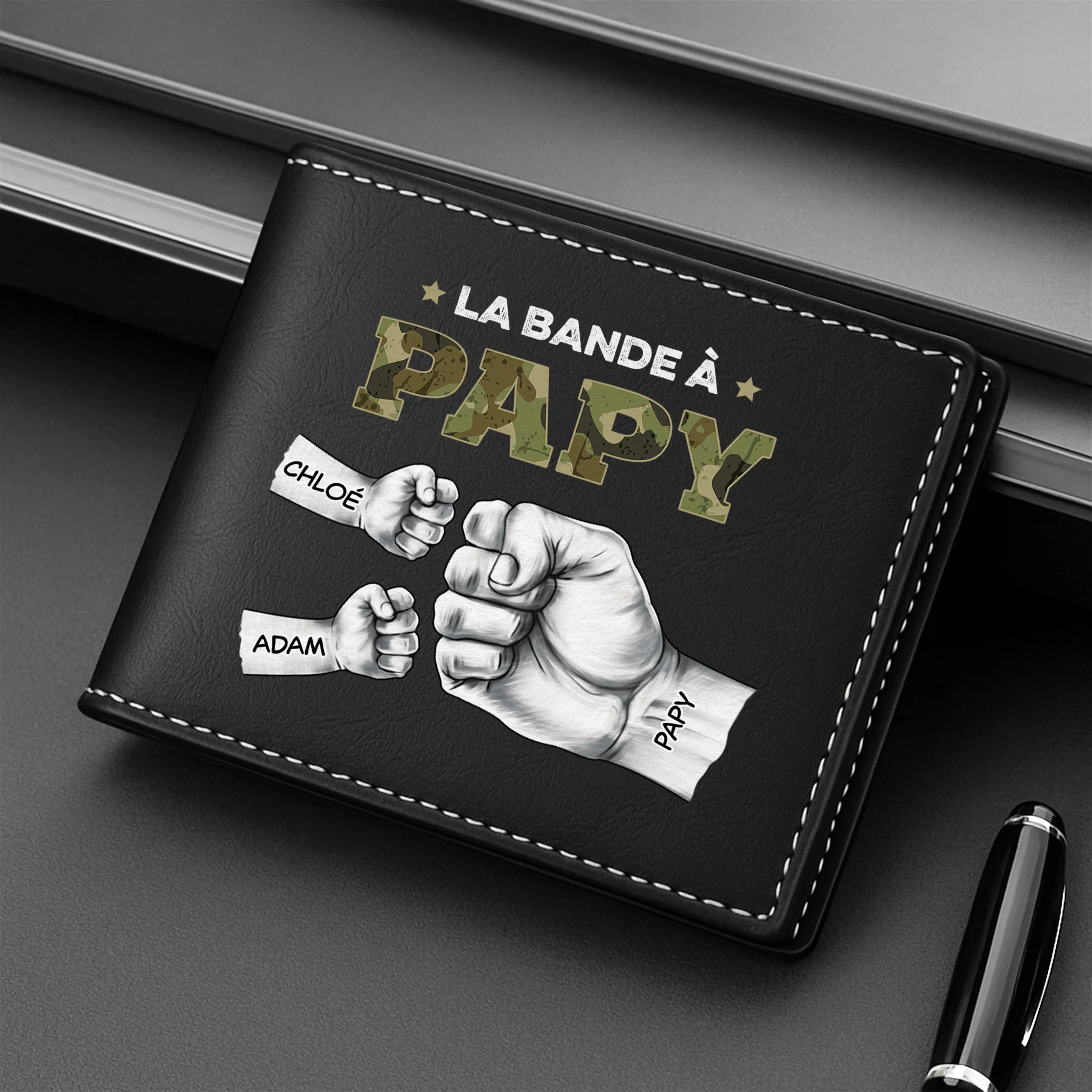 Portefeuille Cuir Personnalisé - La Bande À Papa Militaire - Poings - Image 2