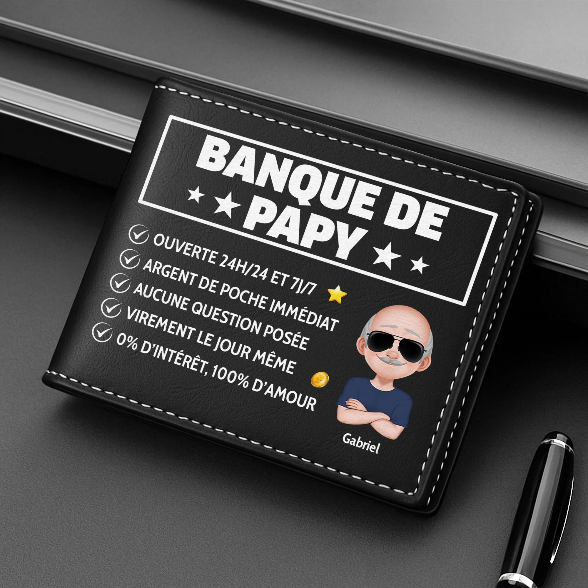 Portefeuille Cuir Personnalisé - La Banque De Papa 24/7 - Image 2