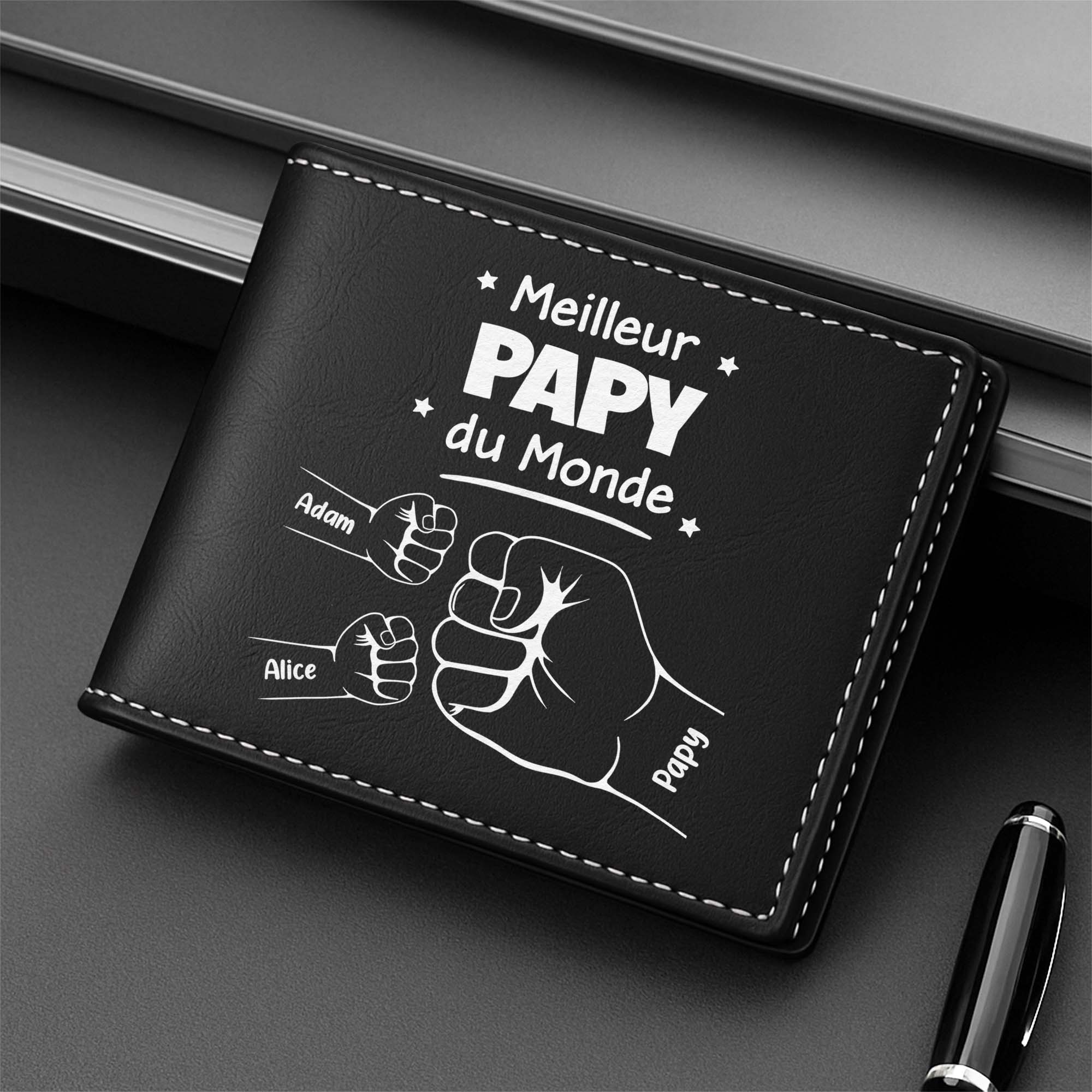 Portefeuille Cuir Personnalisé - Meilleur Papa - Avec Poings - Image 2