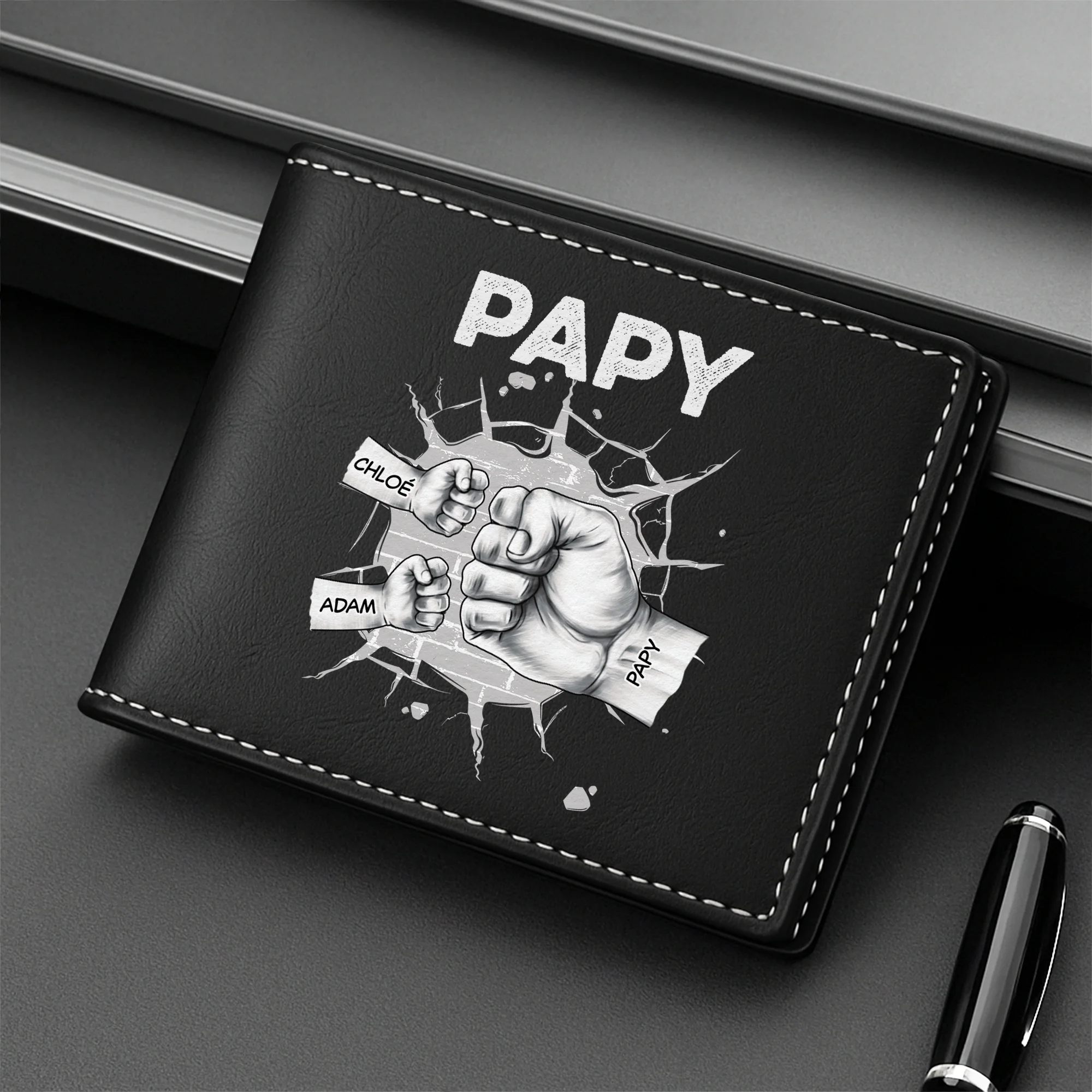Portefeuille Cuir Personnalisé Papa - Bosse Des Poings Casse-Mur - Image 2