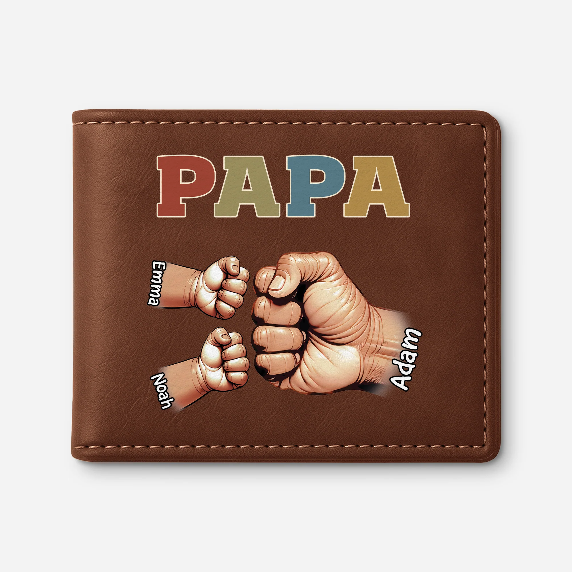 Portefeuille Cuir Personnalisé Papa - Coloré Avec Poings Authentiques