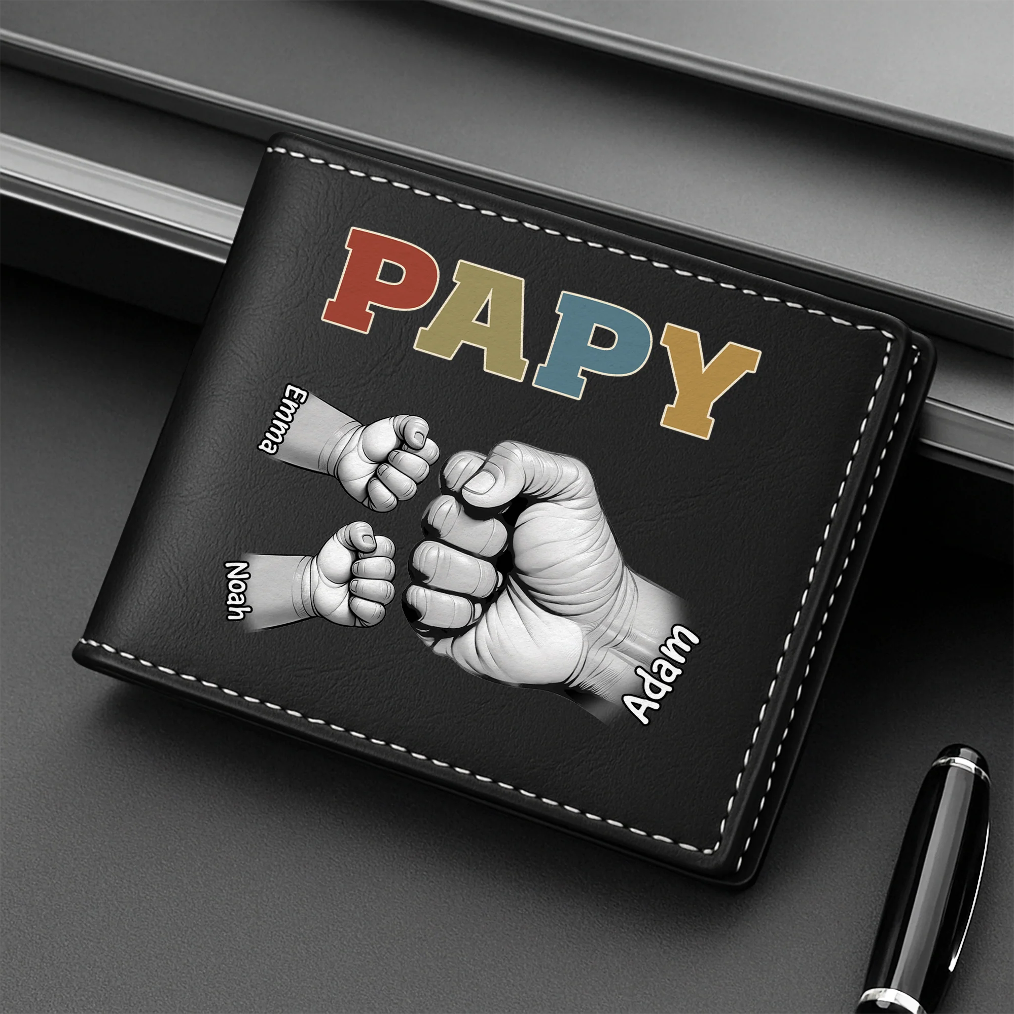 Portefeuille Cuir Personnalisé Papa - Coloré Avec Poings Authentiques - Image 2