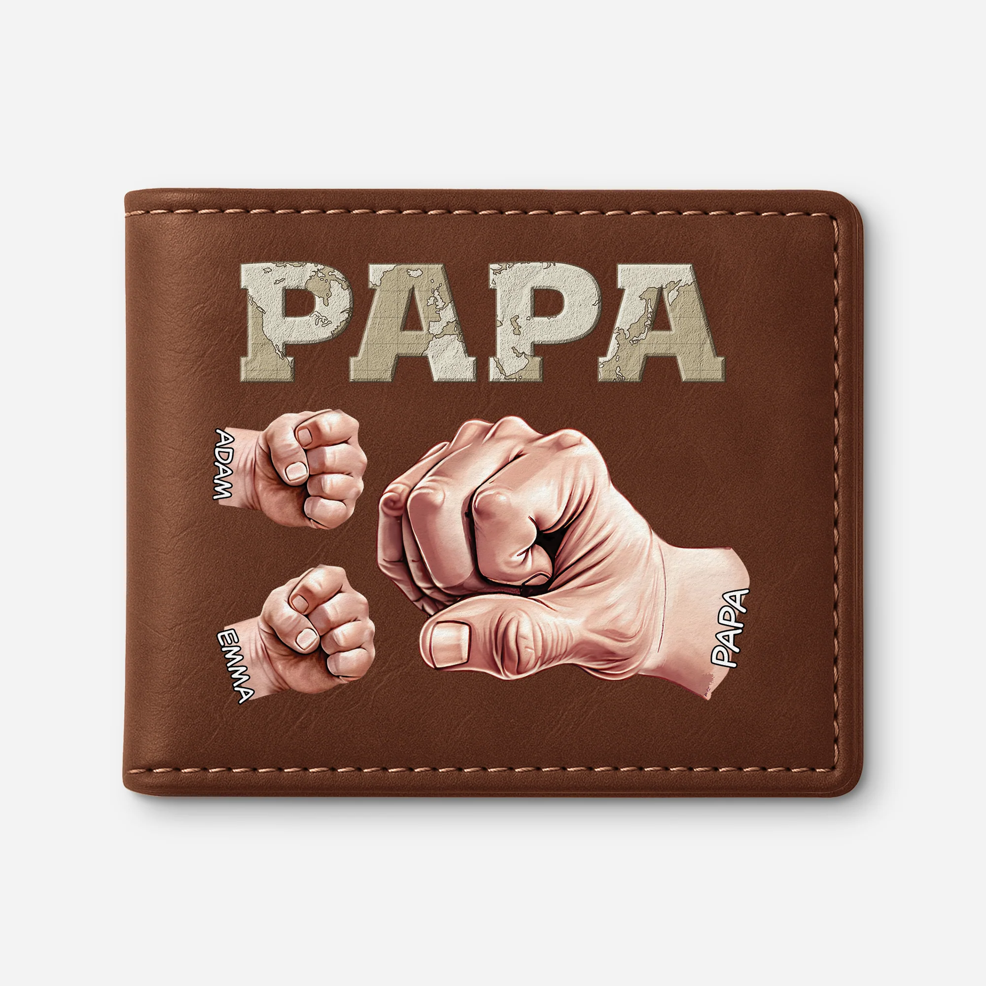 Portefeuille Cuir Personnalisé Papa - Design Carte Avec Poings