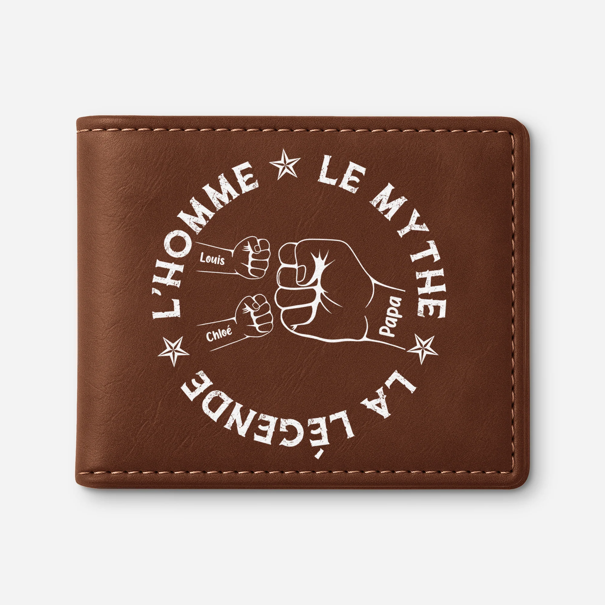 Portefeuille Cuir Personnalisé Papa - L'Homme, Le Mythe, La Légende - Poings Simples
