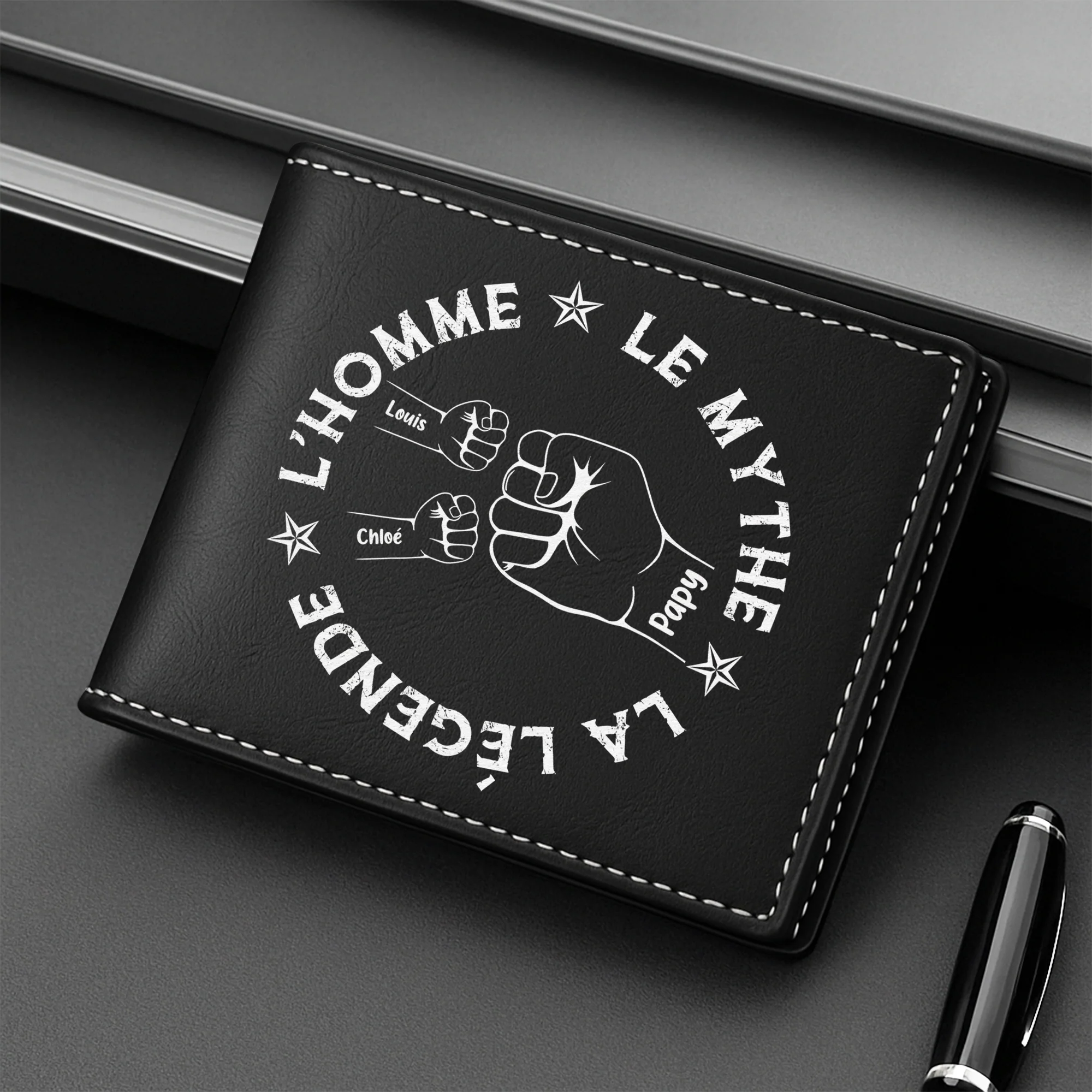 Portefeuille Cuir Personnalisé Papa - L'Homme, Le Mythe, La Légende - Poings Simples - Image 2