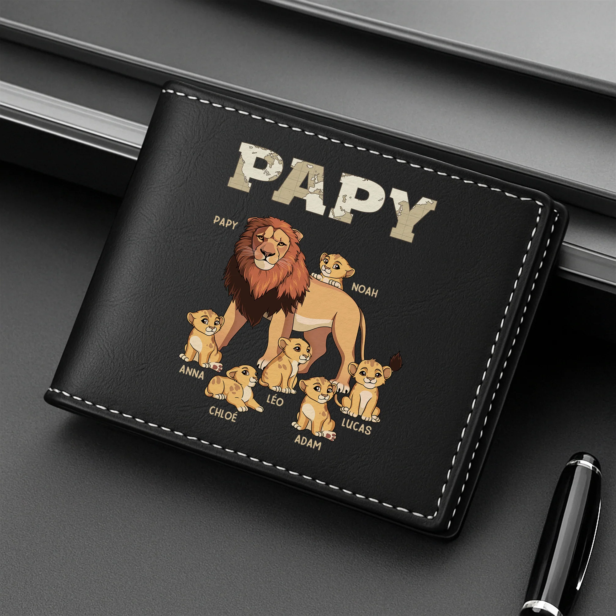 Portefeuille Cuir Personnalisé - Papa Lion - Version Carte - Image 2