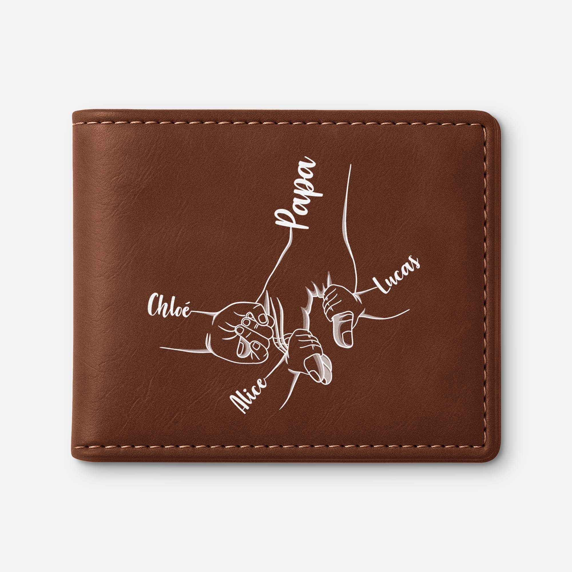 Portefeuille Cuir Personnalisé - Papa Tenant Les Mains