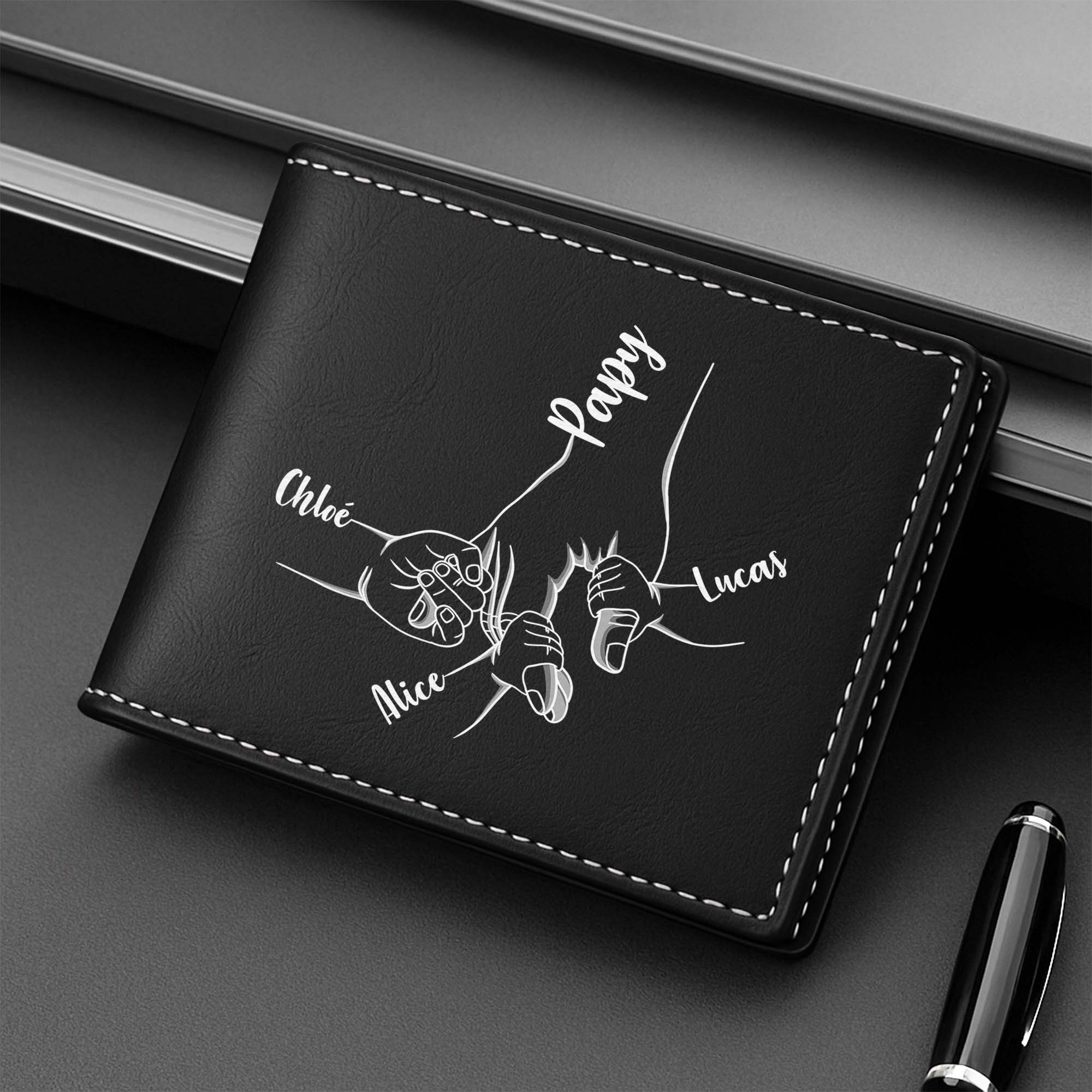 Portefeuille Cuir Personnalisé - Papa Tenant Les Mains - Image 2