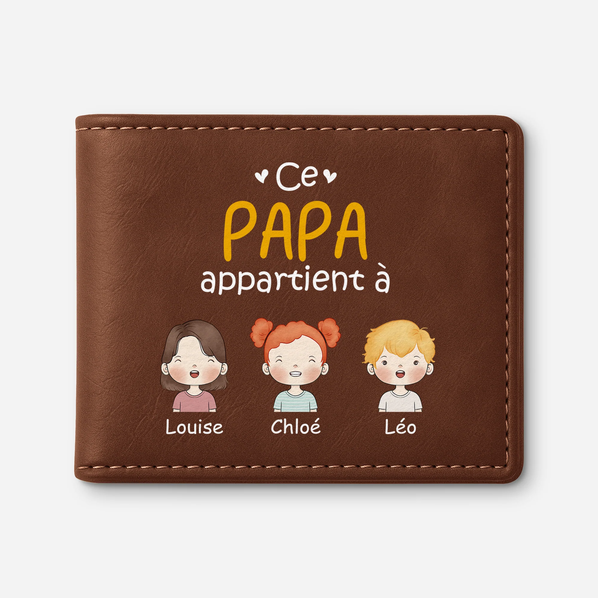 Portefeuille En Cuir Personnalisé - Ce Papa Appartient À Version Pastel