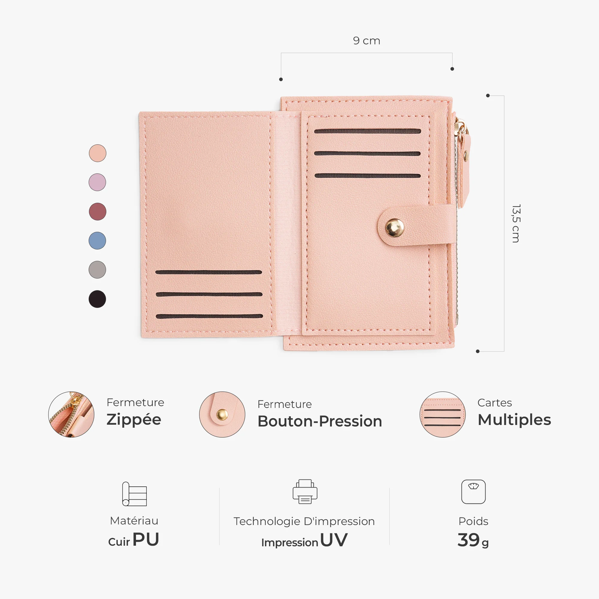 Portefeuille Femme Zippé Personnalisé - Cadeau Avec Prénom Et Dessin Fleur - Image 3