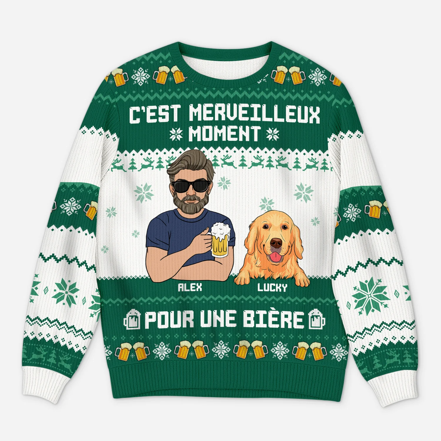 Pull De Noel Moche Femme Personnalisé - Avoir Une Bière Avec Chien - Image 2