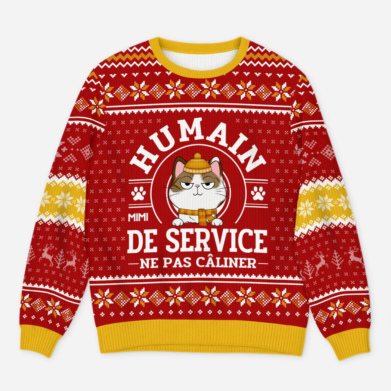 Pull De Noël Moche Personnalisé Avec Chat - Humain De Service
