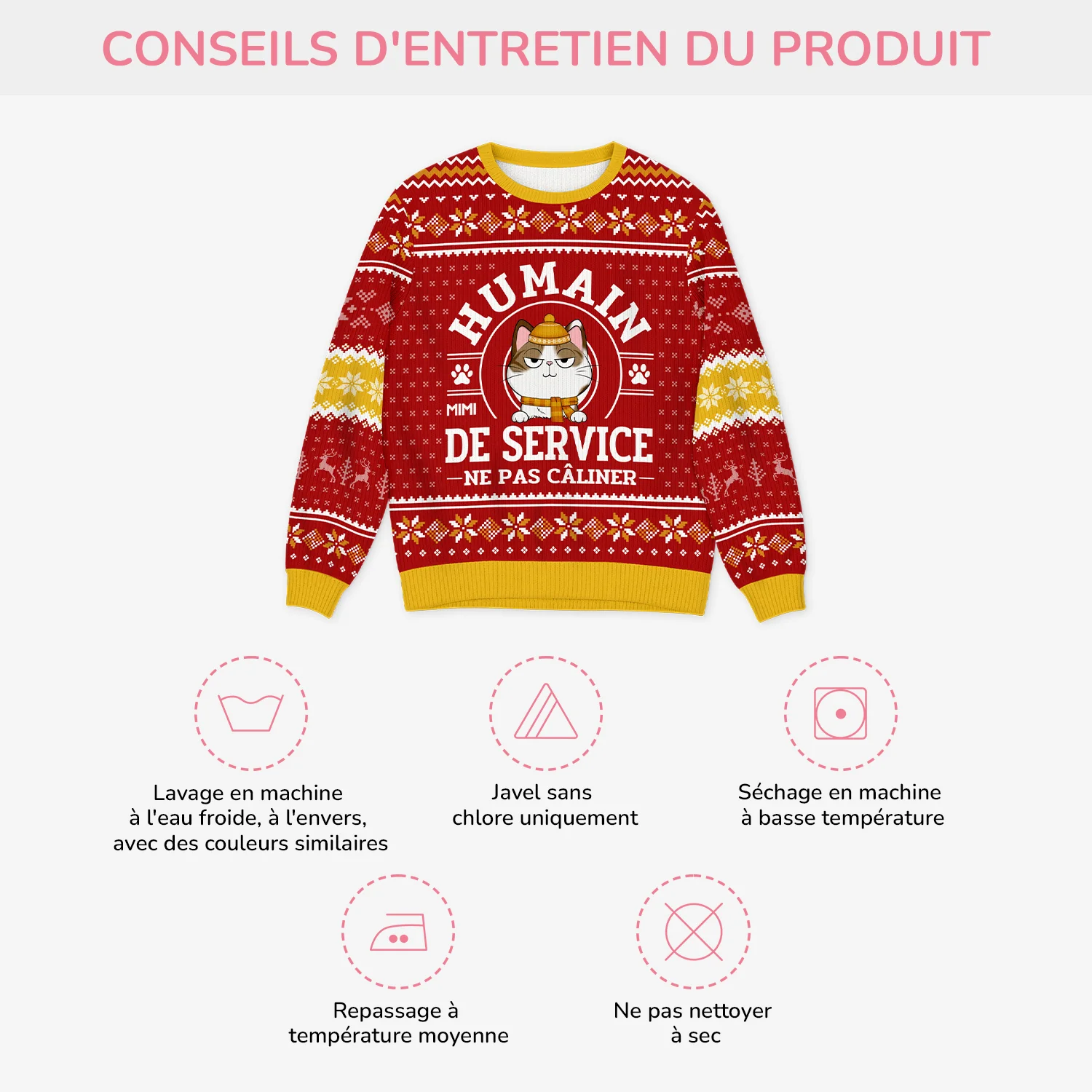 Pull De Noël Moche Personnalisé Avec Chat - Humain De Service - Image 4