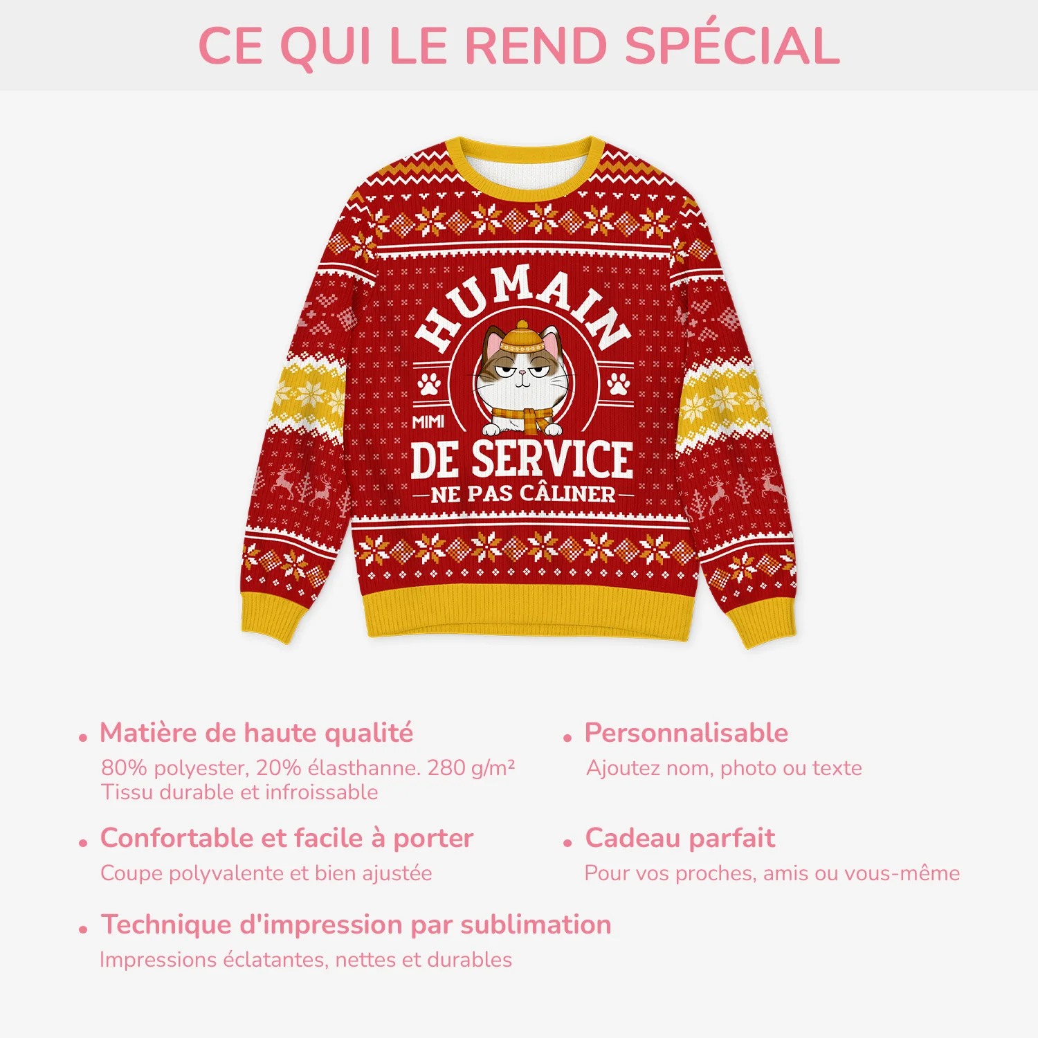 Pull De Noël Moche Personnalisé Avec Chat - Humain De Service - Image 5