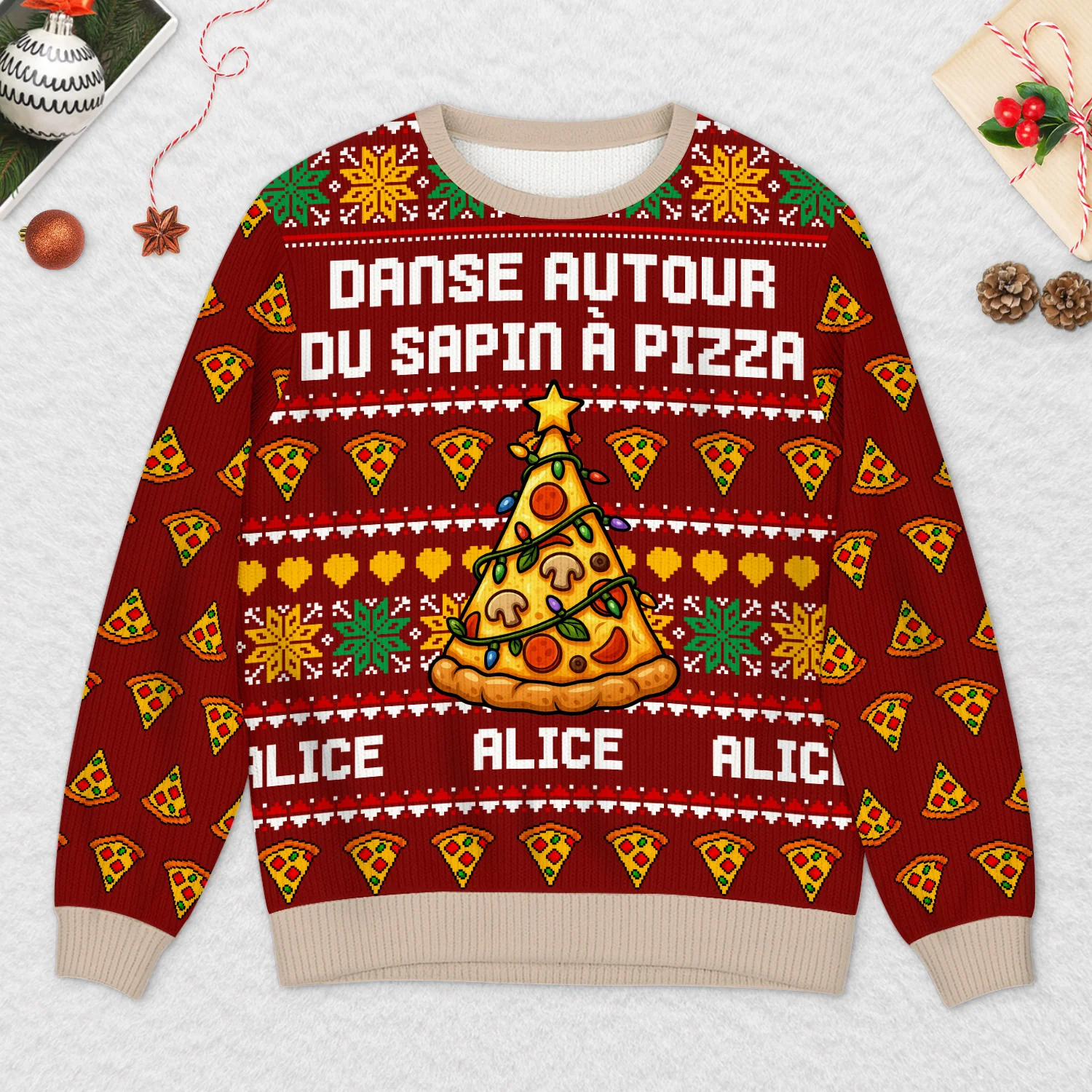 Pull De Noël Moche Personnalisé Drôle Pour Femme Et Homme - Sapin À Pizza - Image 2