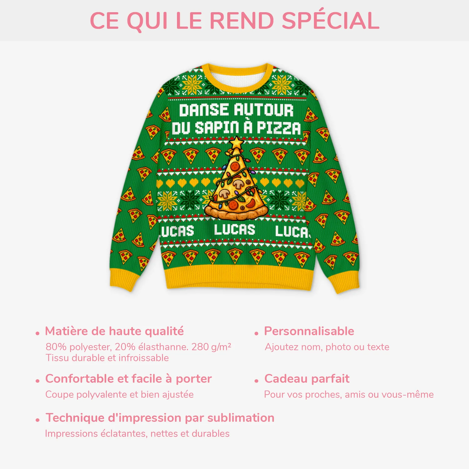 Pull De Noël Moche Personnalisé Drôle Pour Femme Et Homme - Sapin À Pizza - Image 5
