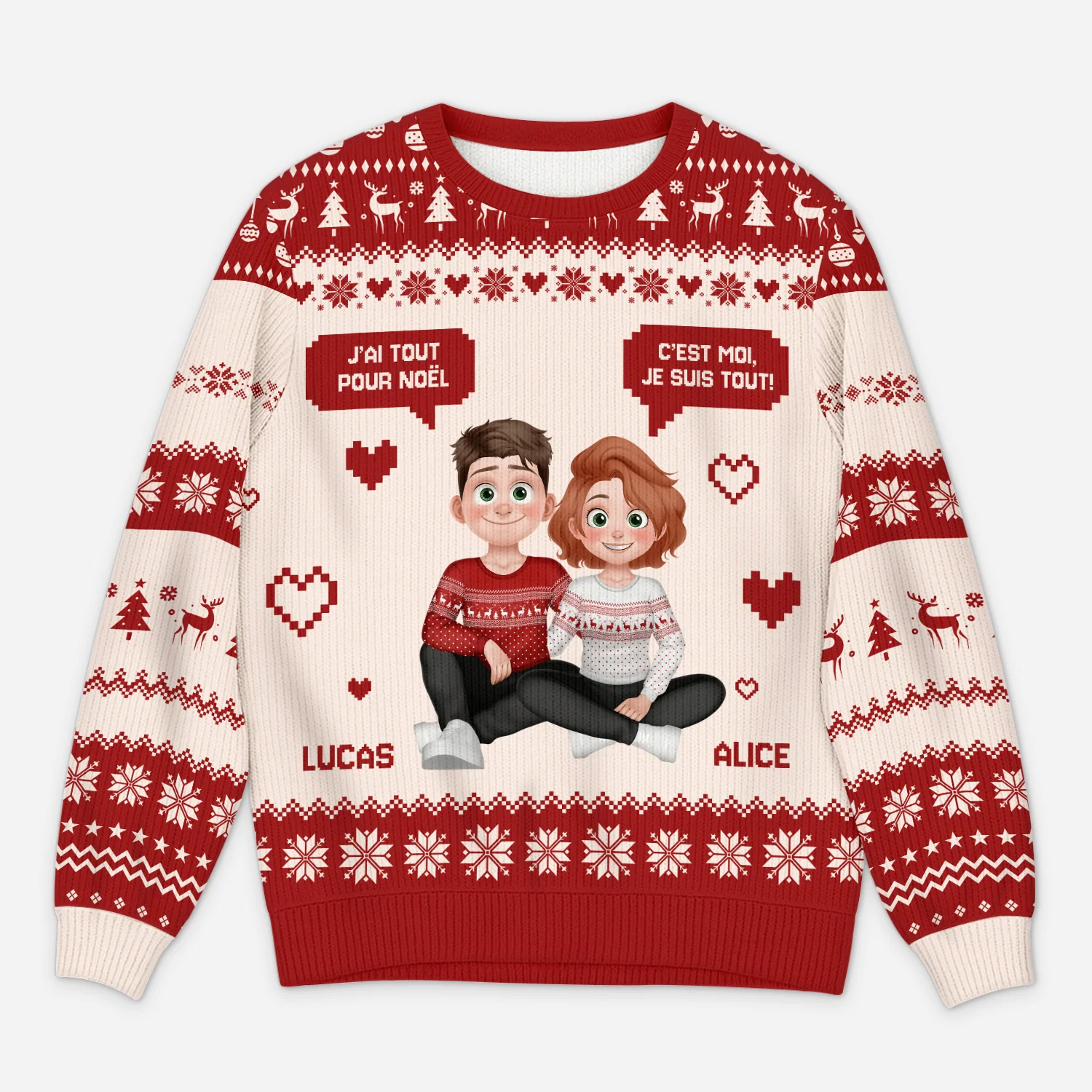 Pull de Noël moche personnalisé – J’ai tout pour Noël c’est toi