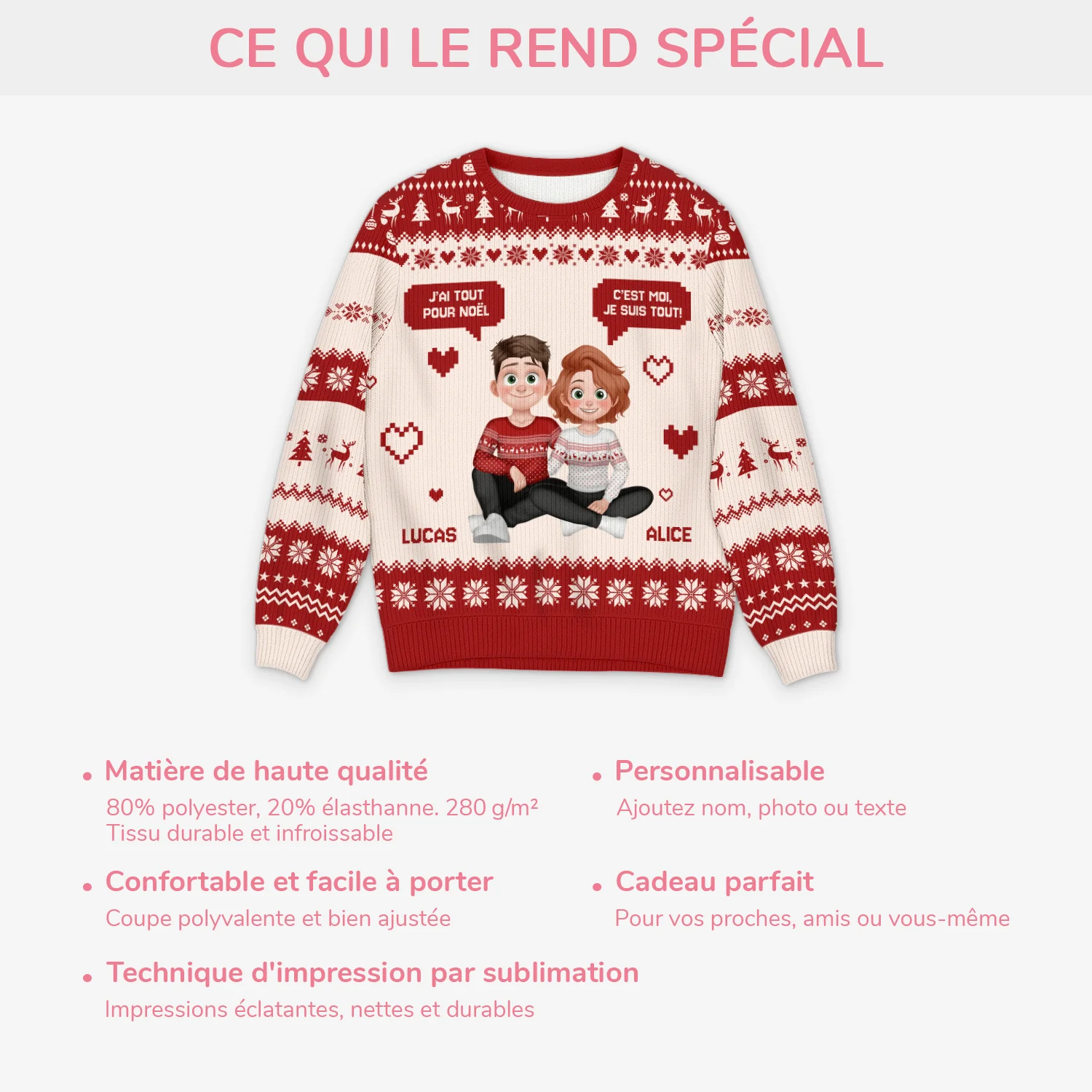 Pull de Noël moche personnalisé – J’ai tout pour Noël c’est toi - Image 5