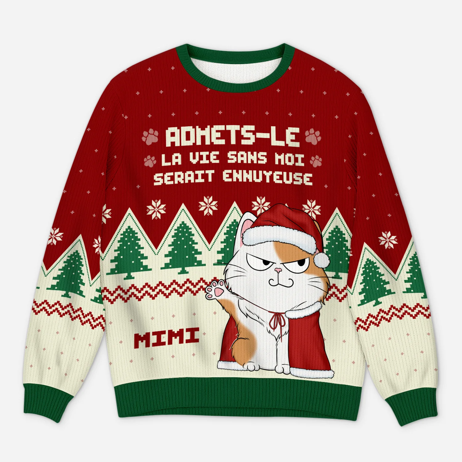 Pull De Noël Moche Personnalisé - La Vie Sans Chats