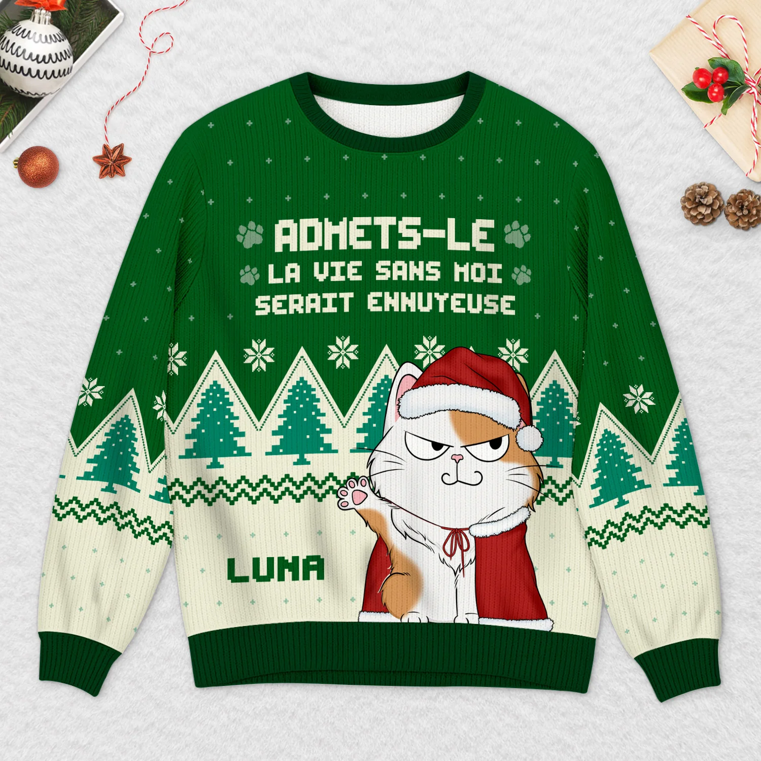 Pull De Noël Moche Personnalisé - La Vie Sans Chats - Image 2