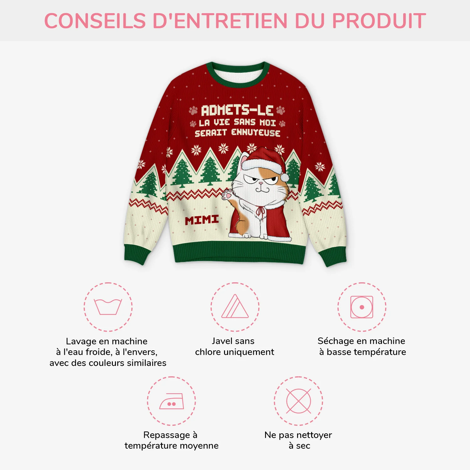 Pull De Noël Moche Personnalisé - La Vie Sans Chats - Image 4