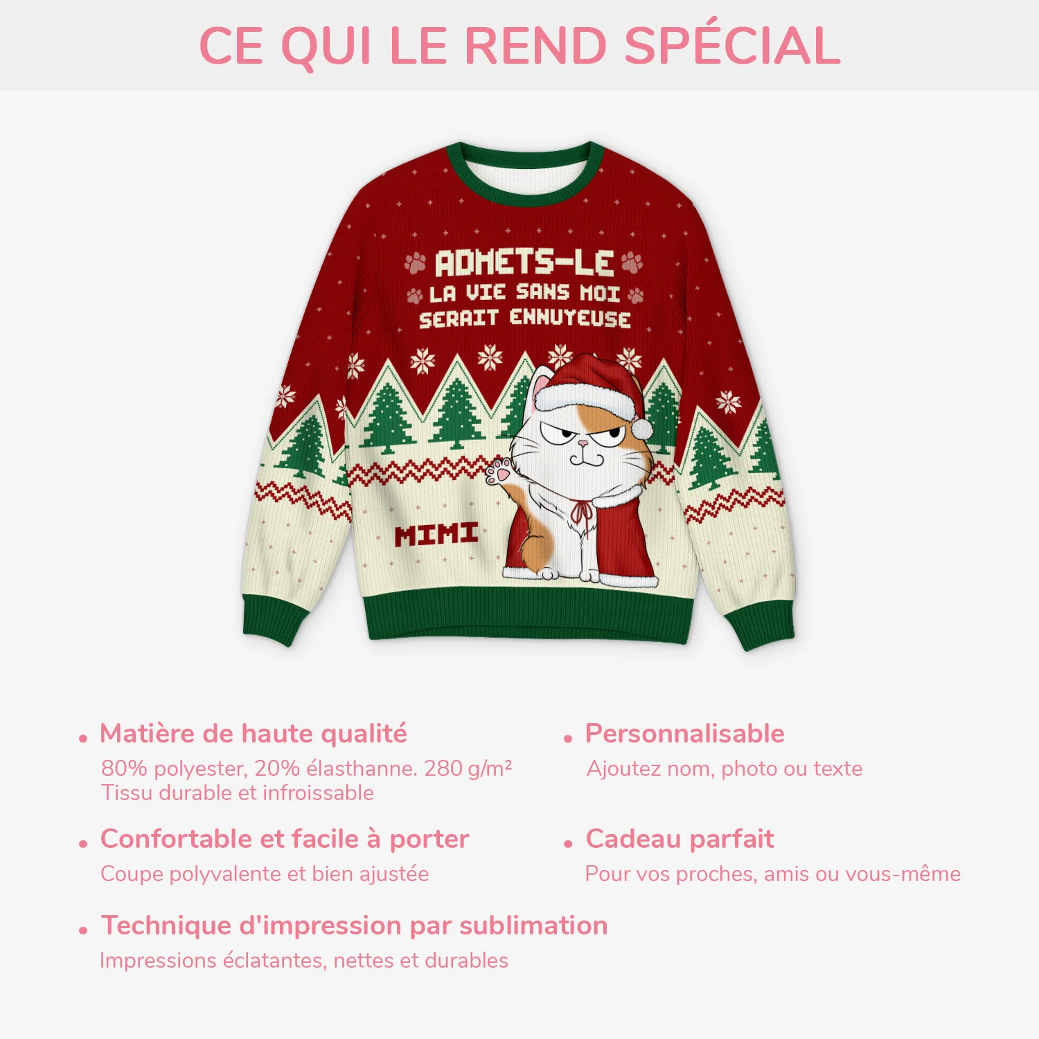 Pull De Noël Moche Personnalisé - La Vie Sans Chats - Image 5