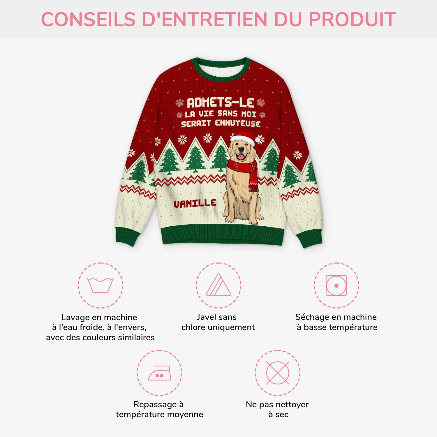 Pull De Noël Moche Personnalisé - La Vie Sans Chiens - Image 4