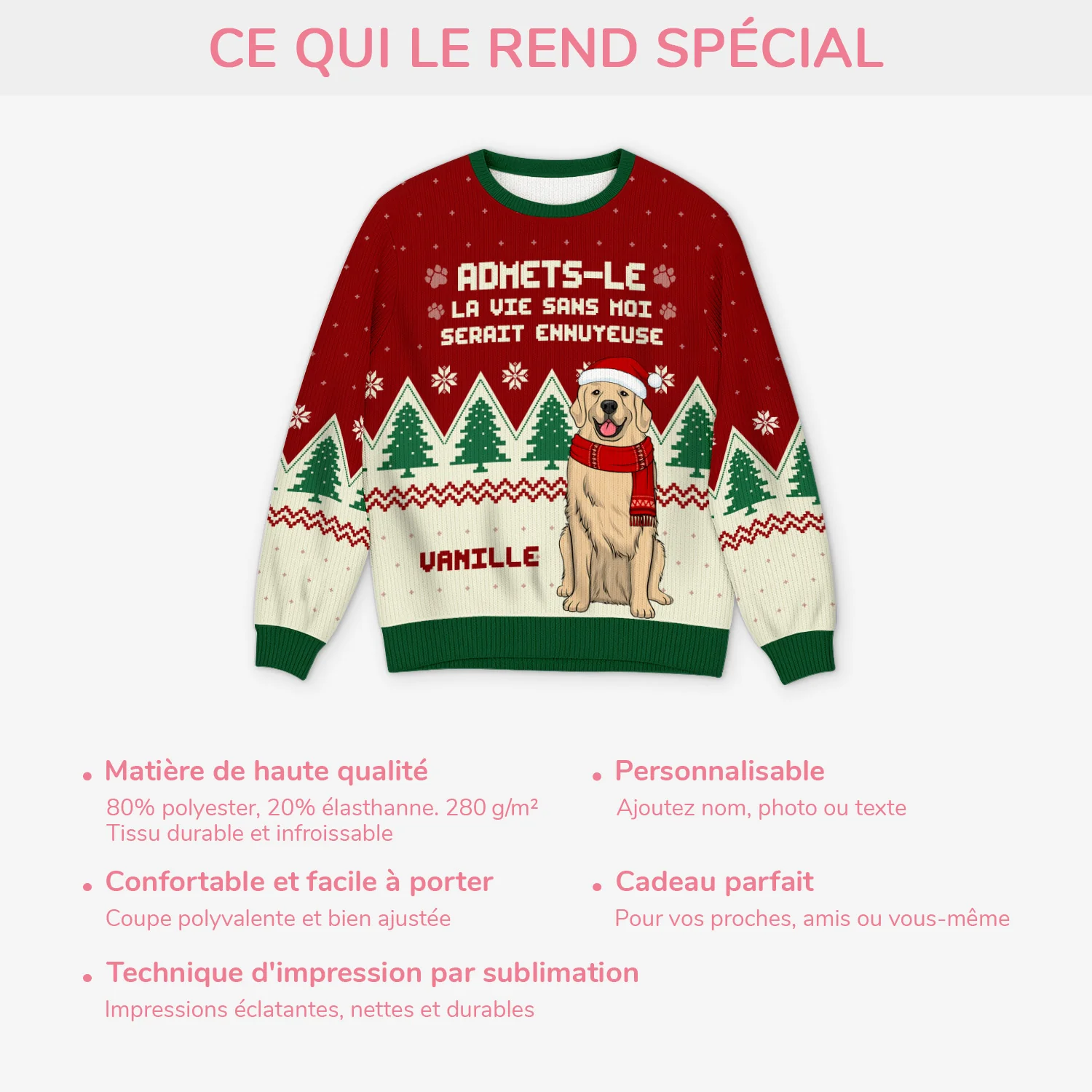 Pull De Noël Moche Personnalisé - La Vie Sans Chiens - Image 5
