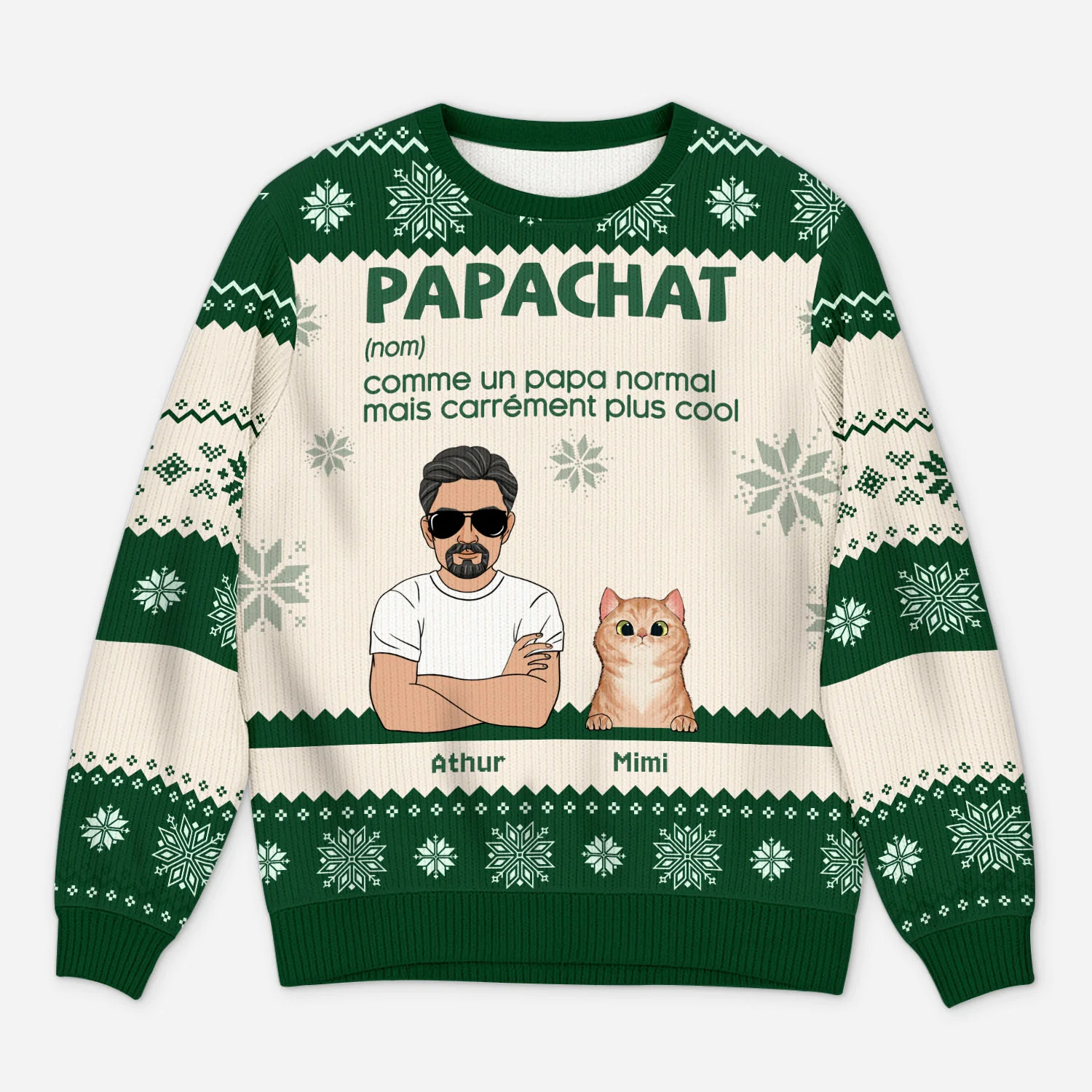 Pull De Noël Moche Personnalisé - Papa Chat Cool