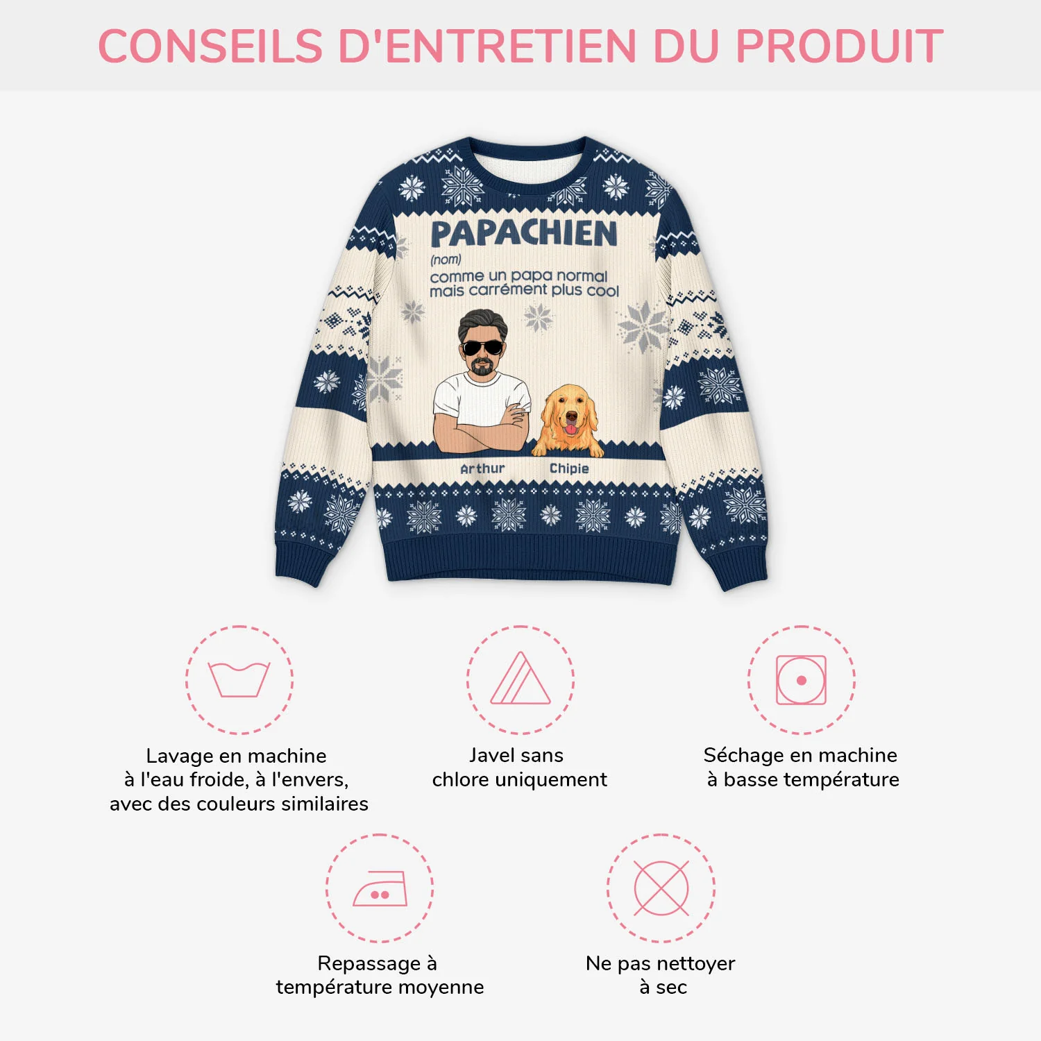 Pull De Noël Moche Personnalisé - Papa Chien Cool - Image 5