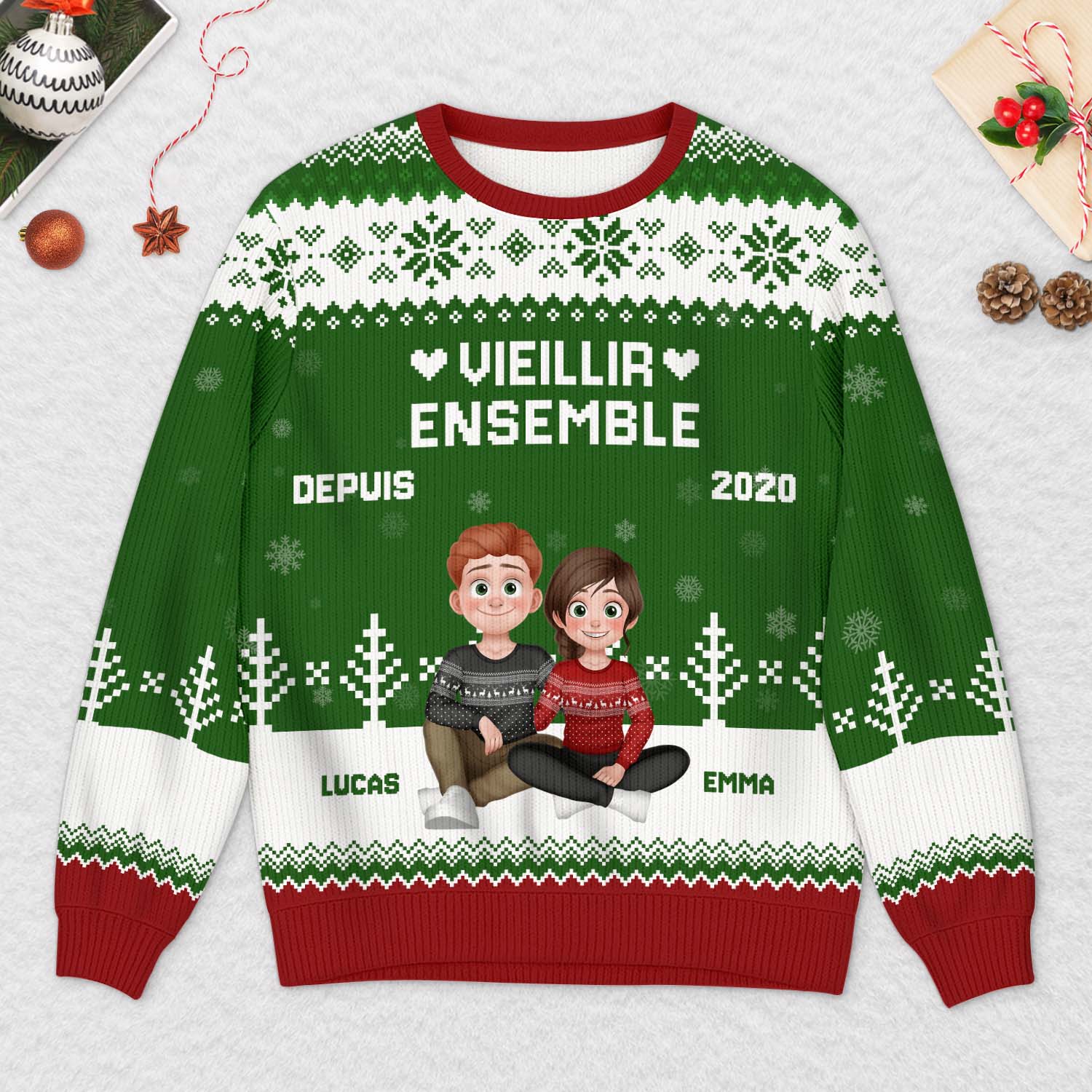 Pull De Noël Moche Personnalisé Pour Couple - Vieillir Ensemble - Image 2