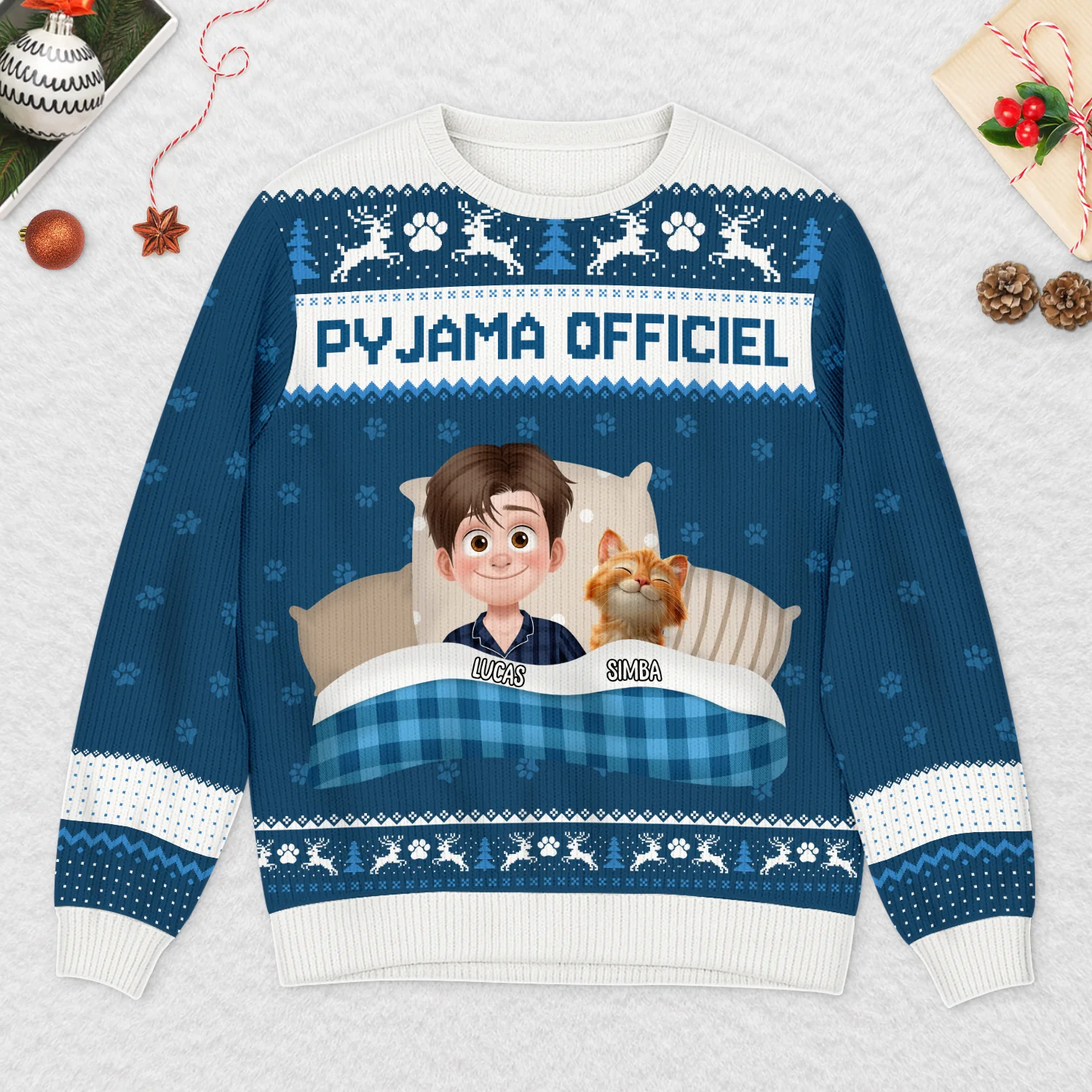 Pull De Noël Moche Personnalisé - Pyjama Officiel Avec Chat - Image 2