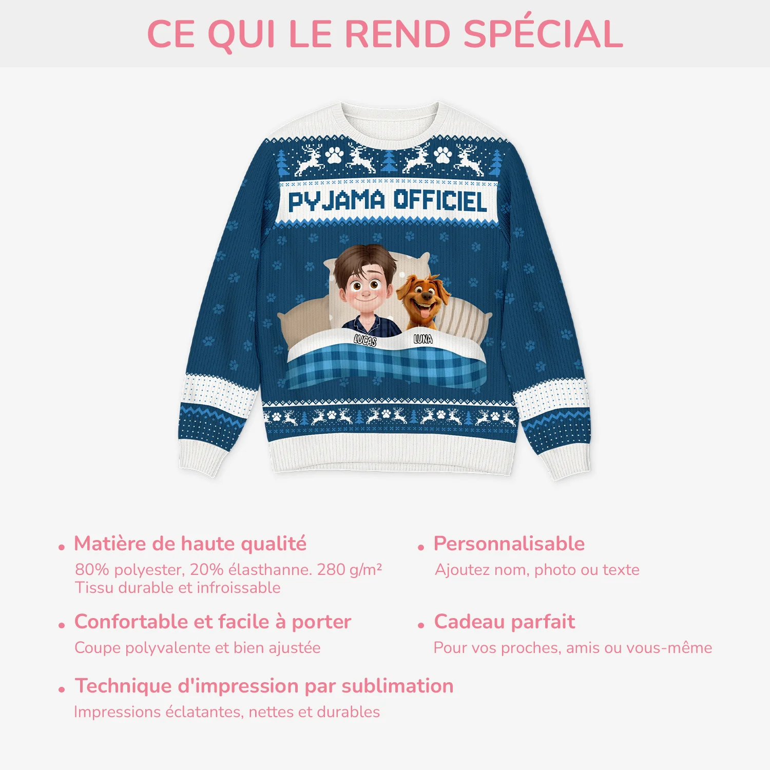 Pull De Noël Moche Personnalisé - Pyjama Officiel Avec Chien - Image 5