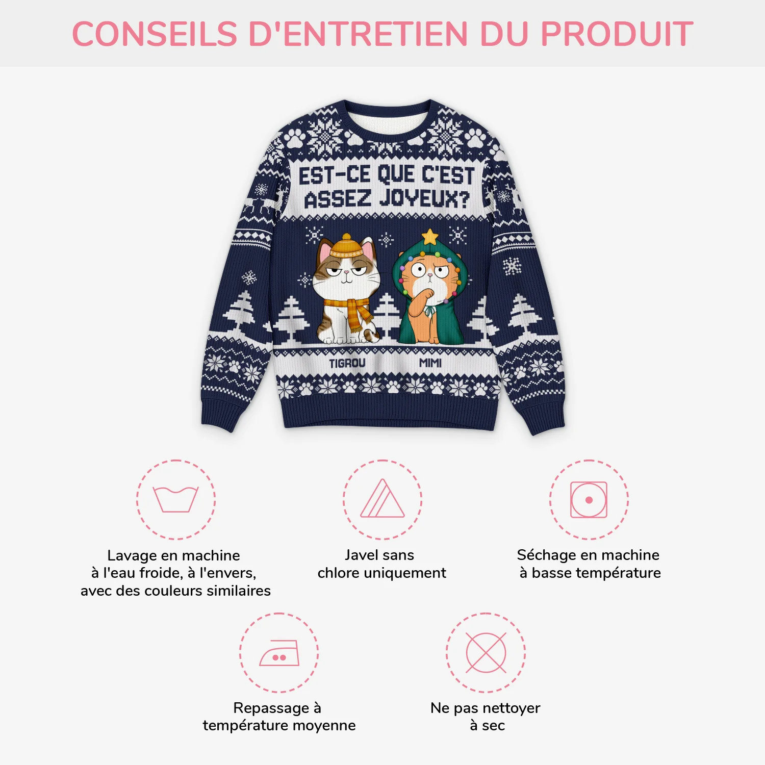 Pull Moche Personnalisé Noel – Chat Drôle Assez Joyeux - Image 4