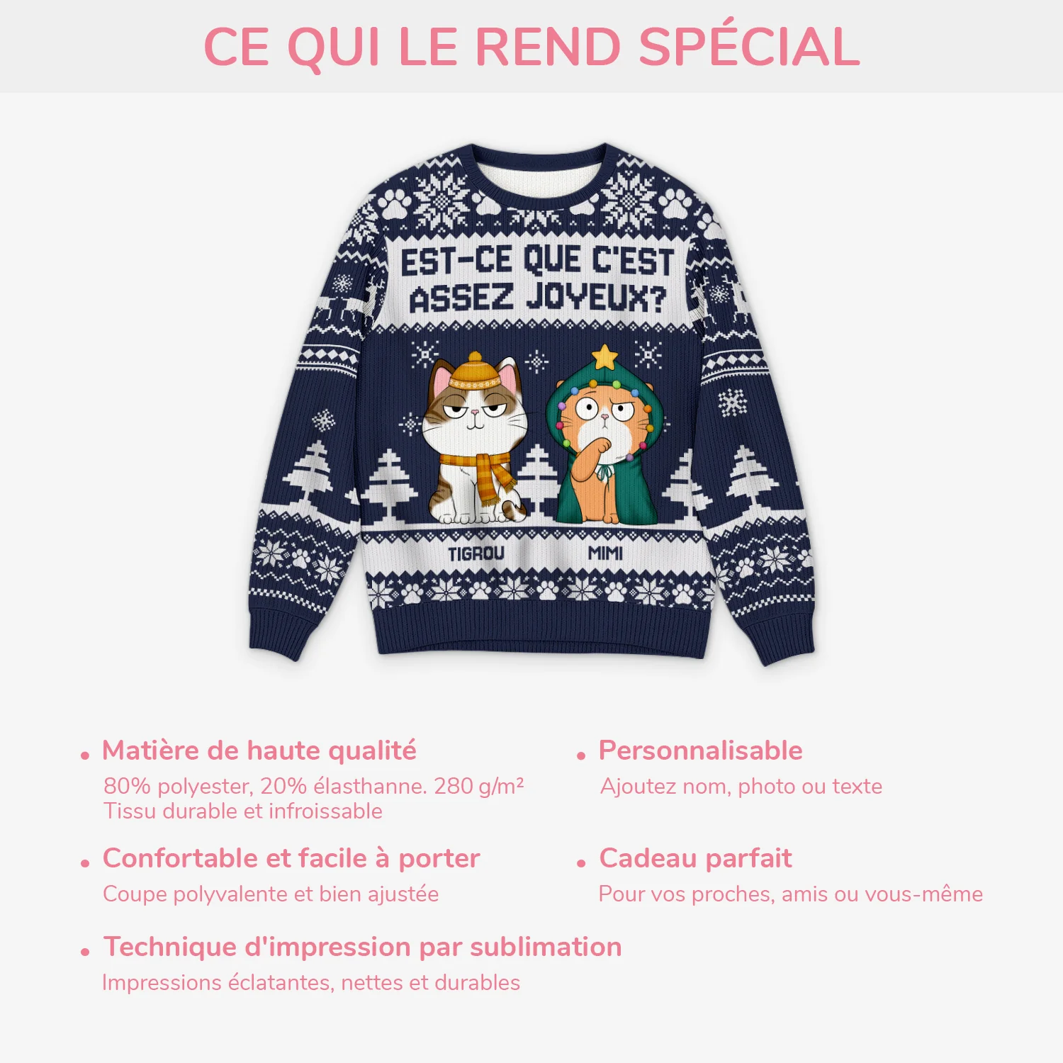 Pull Moche Personnalisé Noel – Chat Drôle Assez Joyeux - Image 5