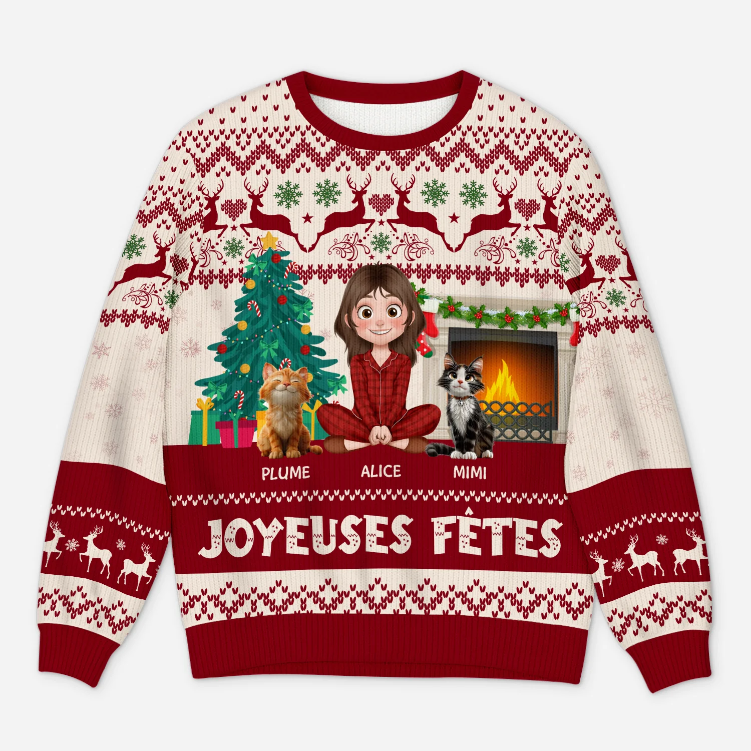 Pull Moche De Noël Personnalisé Chat Drôle - Joyeuses Fêtes