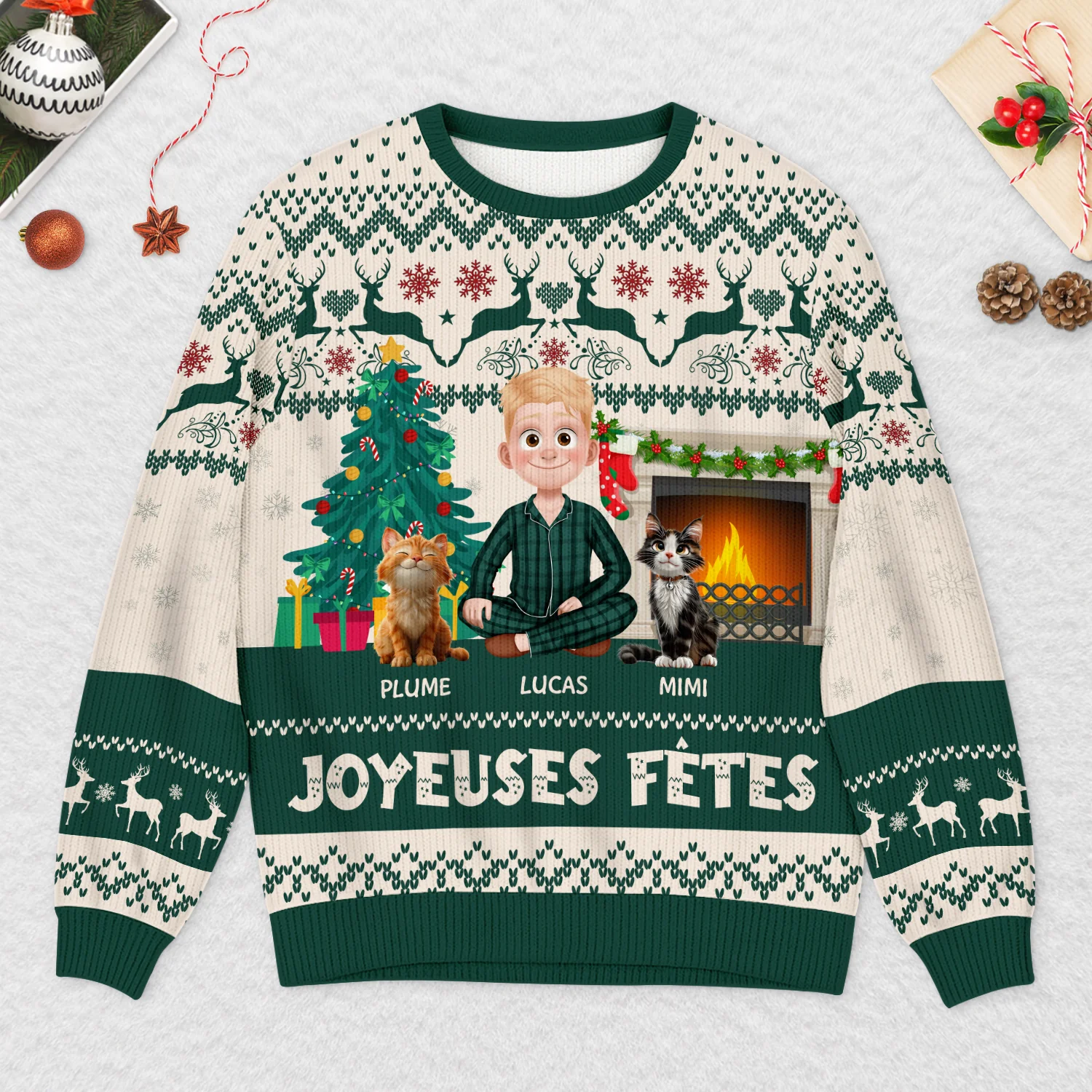 Pull Moche De Noël Personnalisé Chat Drôle - Joyeuses Fêtes - Image 2