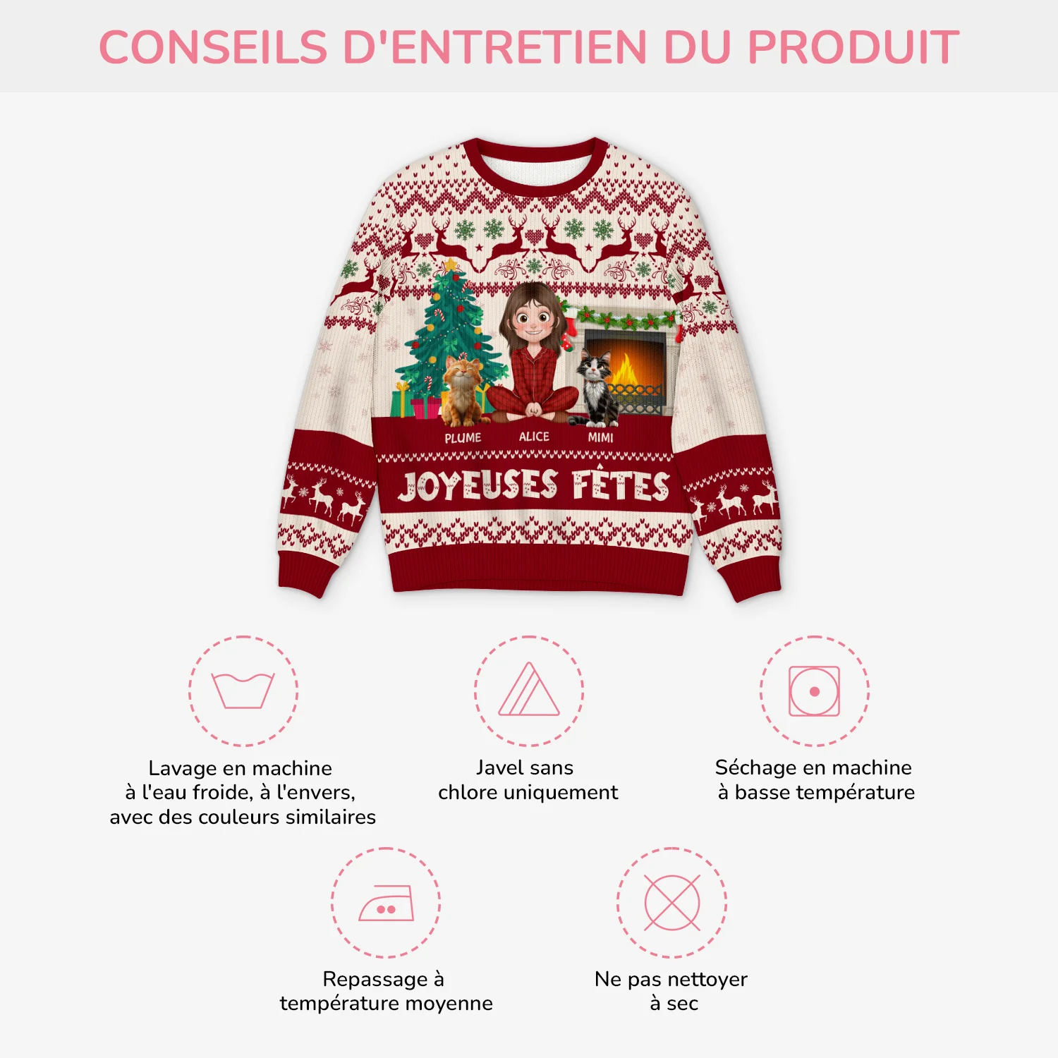 Pull Moche De Noël Personnalisé Chat Drôle - Joyeuses Fêtes - Image 4