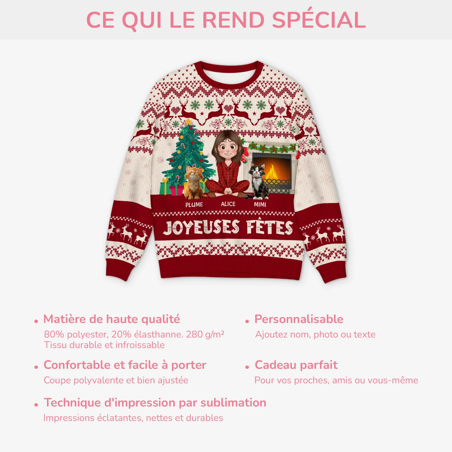 Pull Moche De Noël Personnalisé Chat Drôle - Joyeuses Fêtes - Image 5