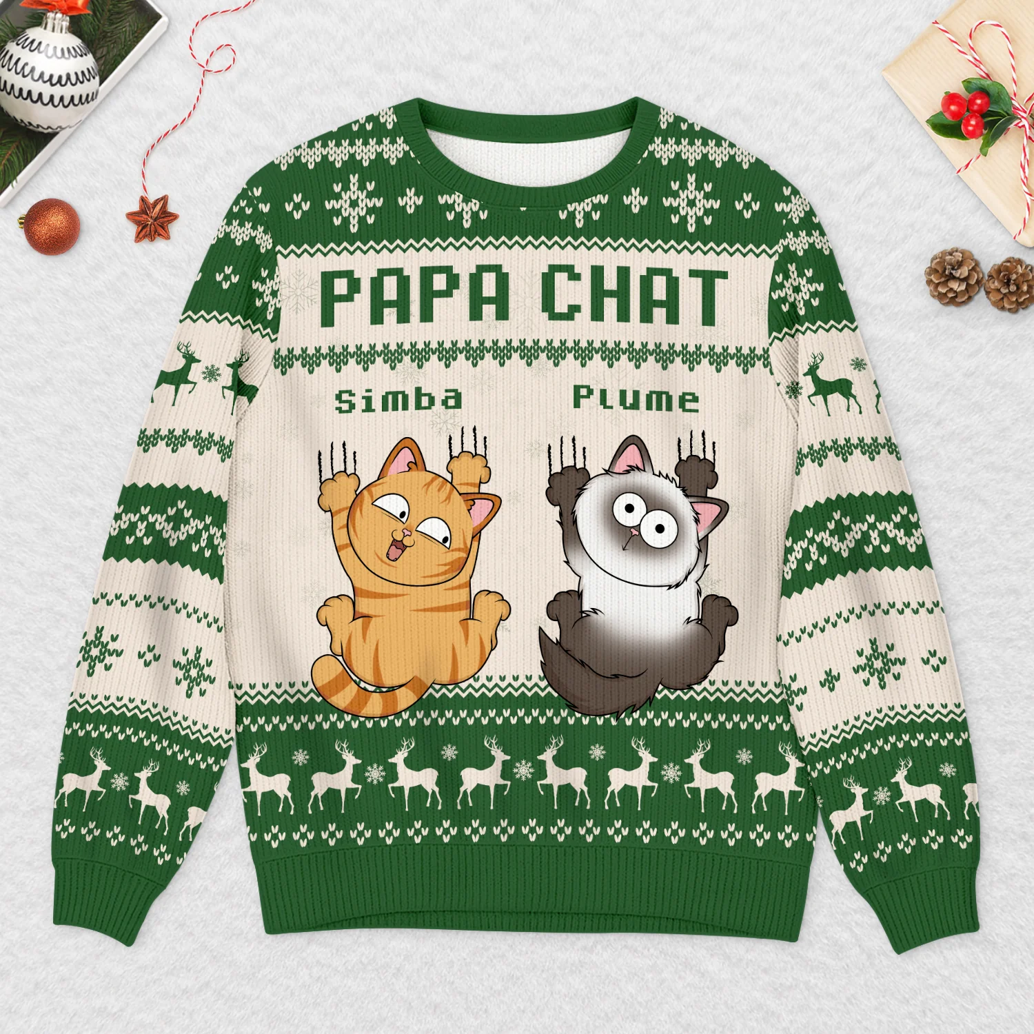 Pull Moche Chat De Noël Personnalisé Drôle - Maman Chat - Image 2