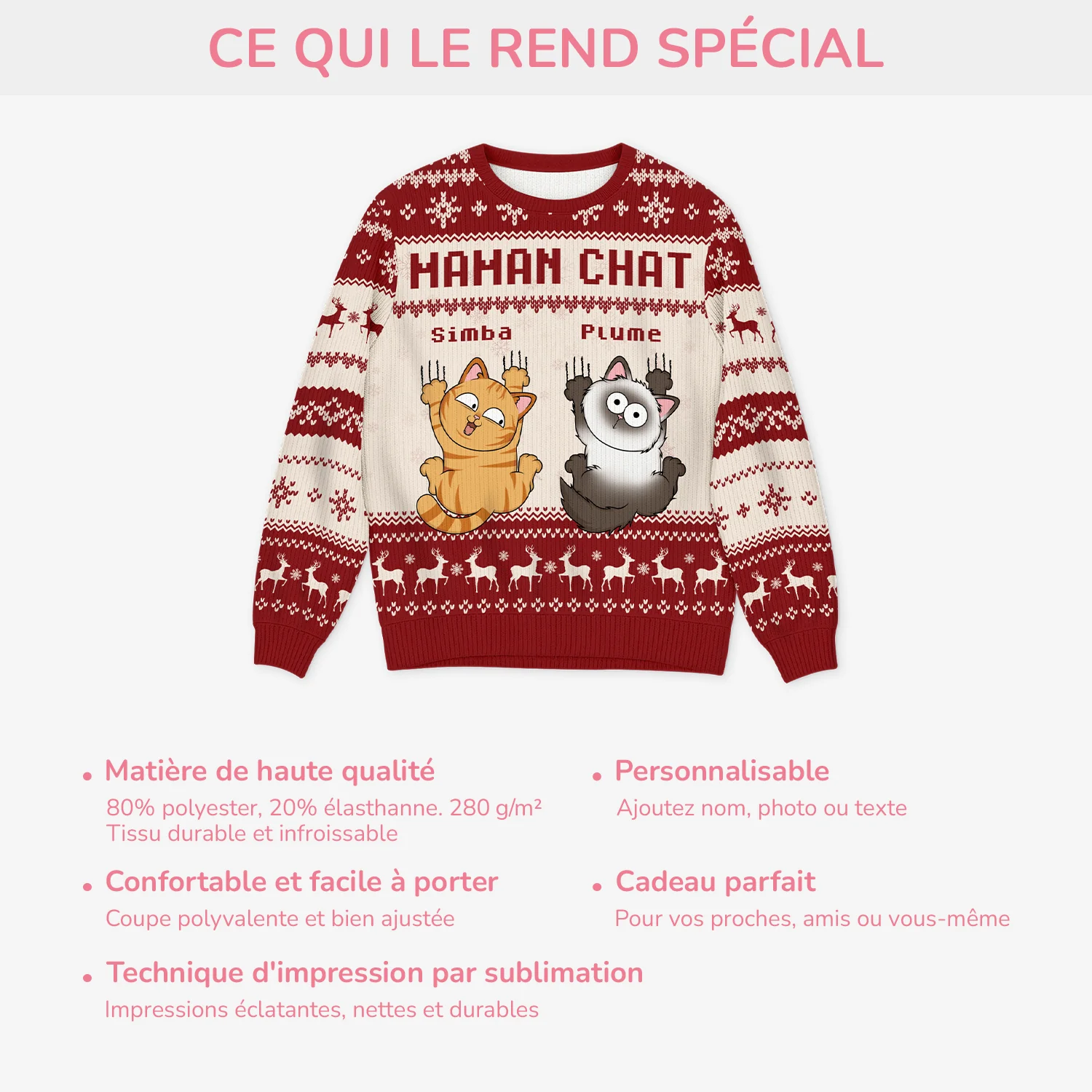 Pull Moche Chat De Noël Personnalisé Drôle - Maman Chat - Image 5