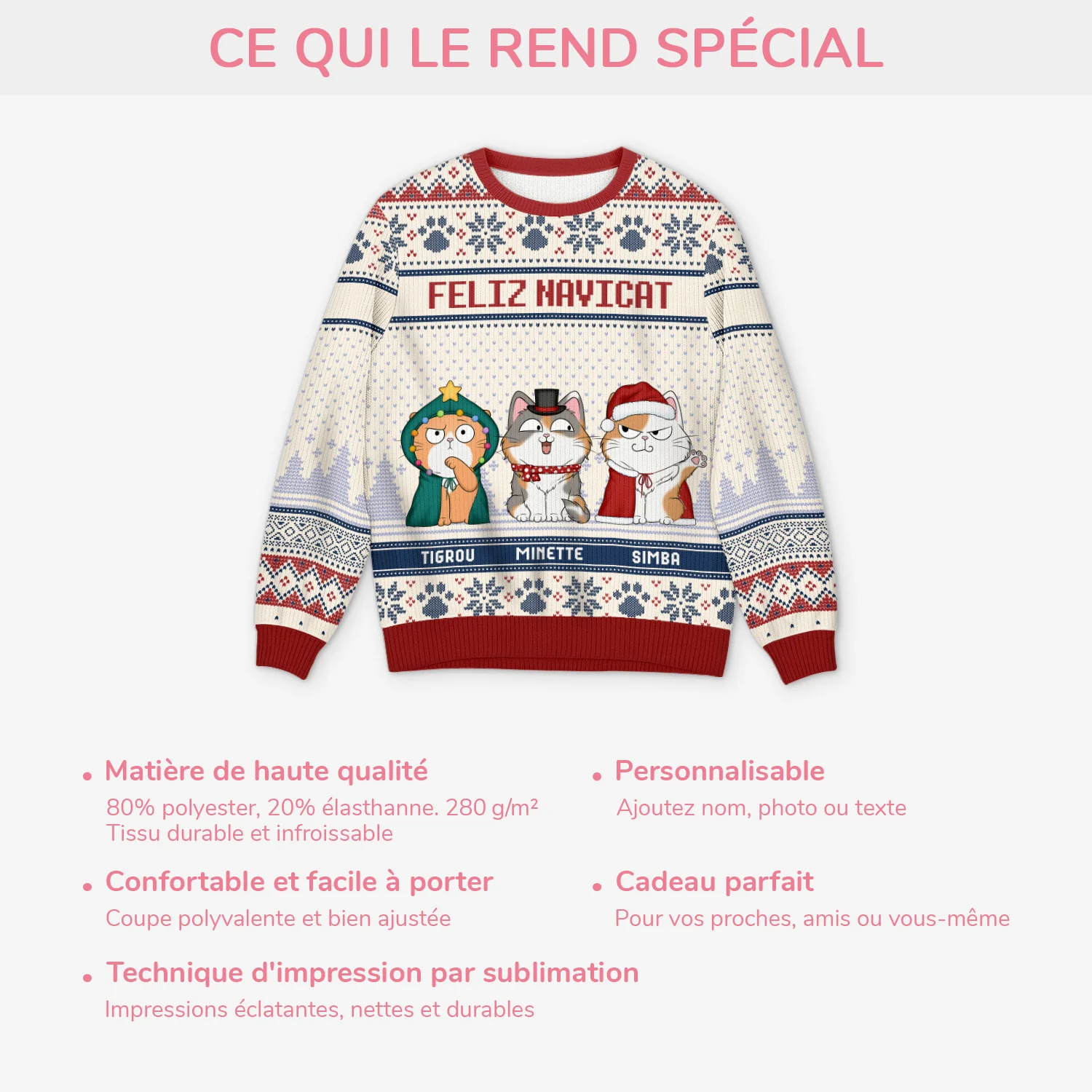 Pull Noël Personnalisé Chat - Joyeux Noël Minou - Image 5