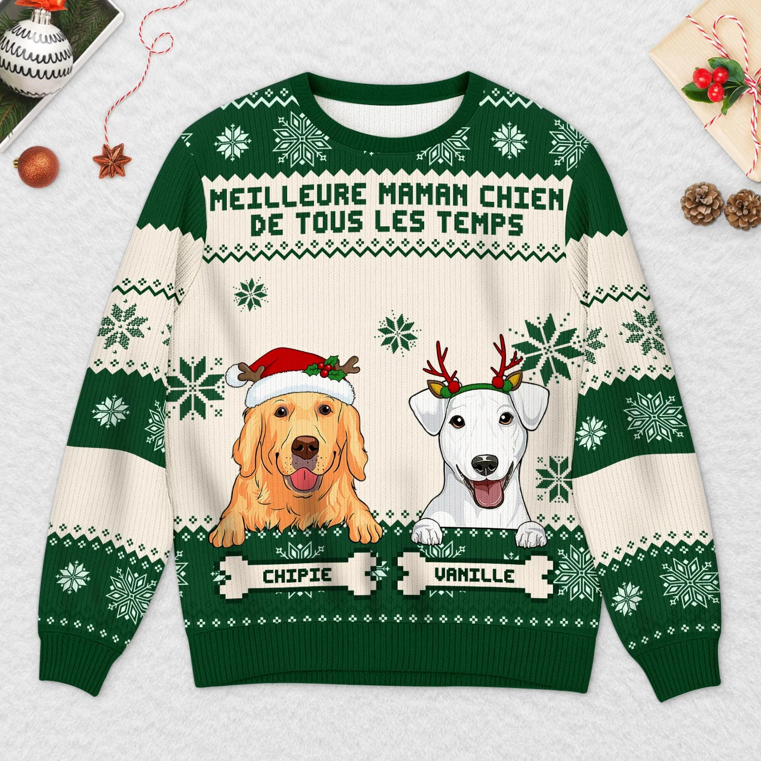 Pull De Noël Personnalisé – Meilleure Maman Chien Avec Photo - Image 2